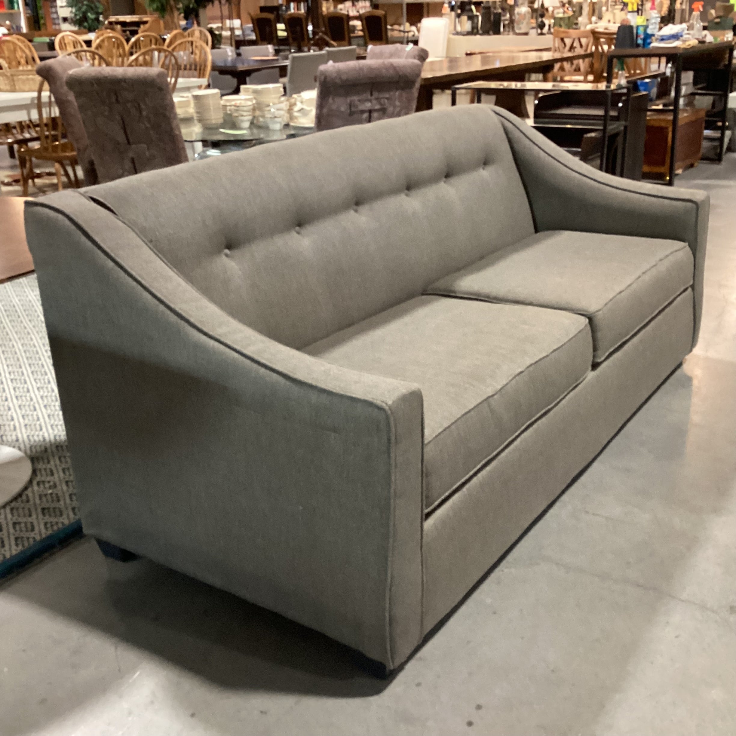 Taupe Brown Woven Slope Arm & Button Tufted Back Sofa 81"x 37"x 35"