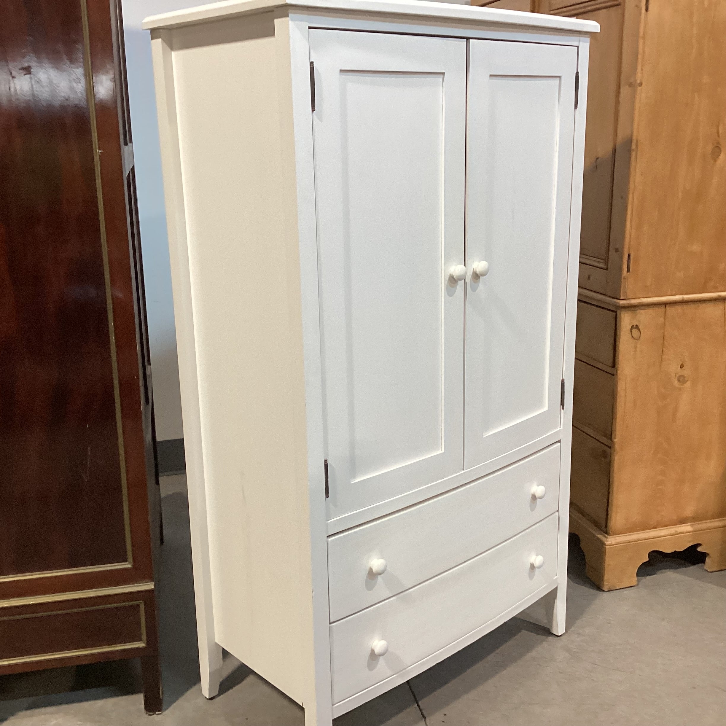 White Washed Wood 2 Drawer 2 Door with Shelves Wardrobe Armoire 36"x 19"x 63"