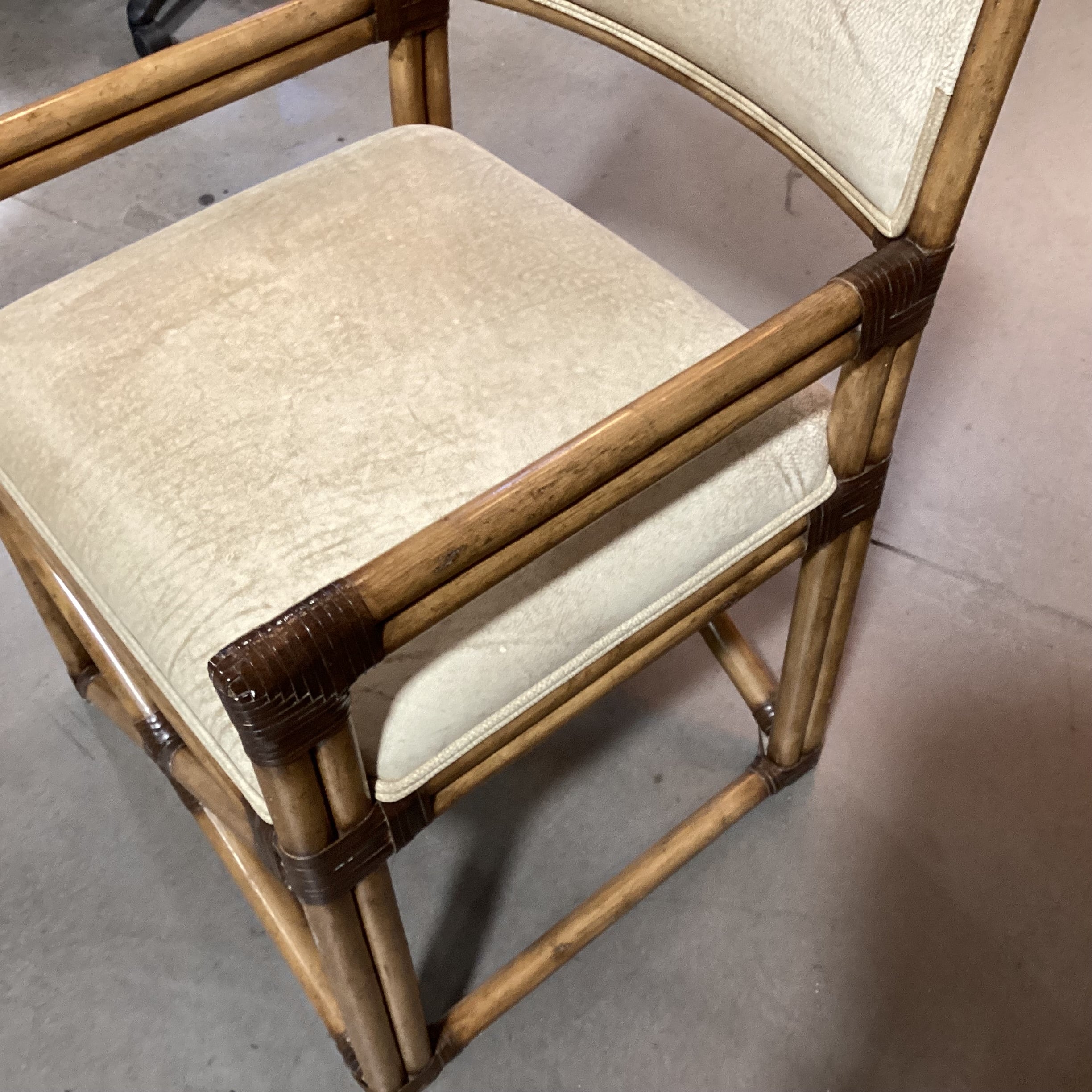 Vintage Bamboo Leather Strap Wrapped & Texture Tan Leather Accent Chair 24"x 24"x 35"