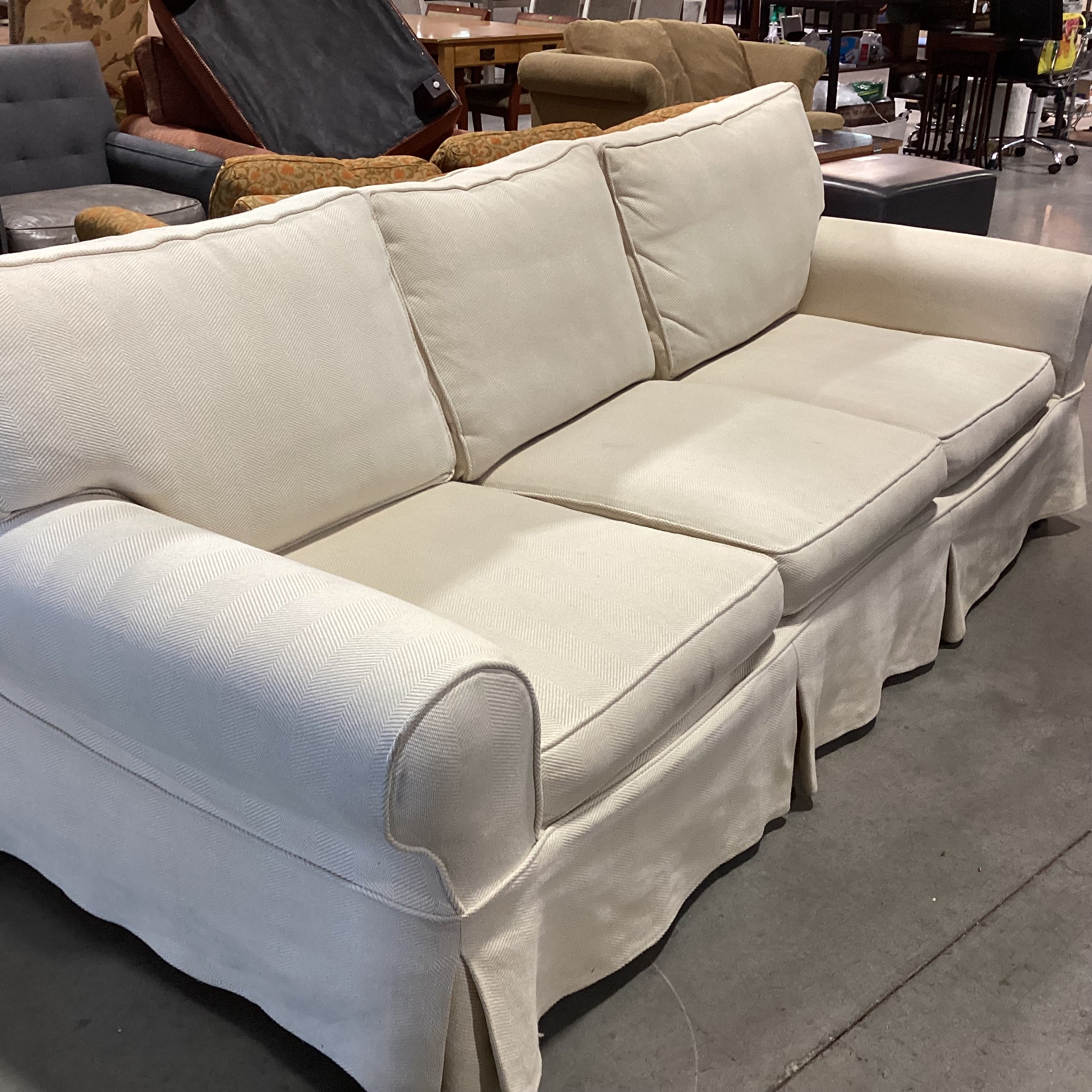 Pottery Barn Cream Woven Slip Covered Sofa 94"x 41"x 30"