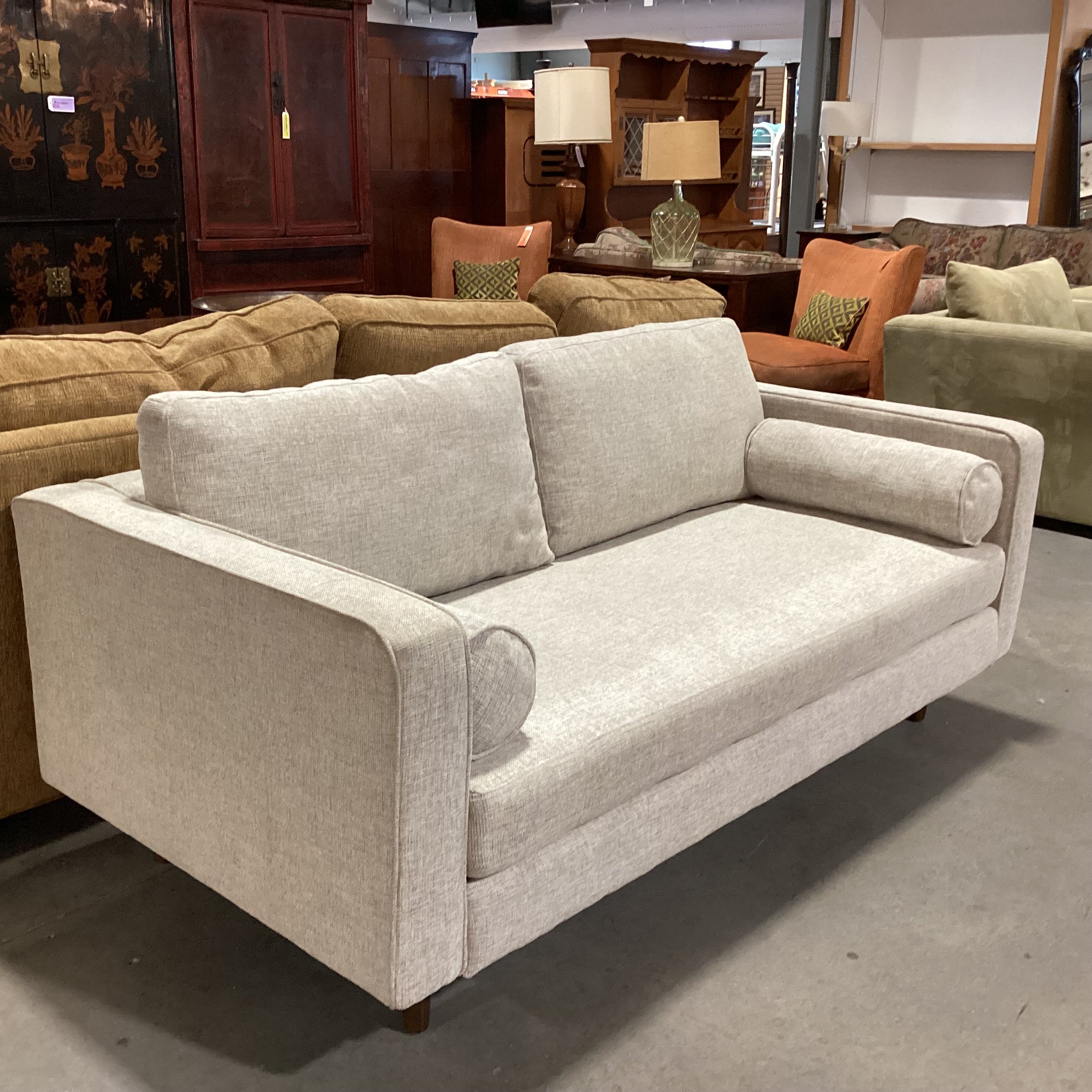 Article Sven Birch Ivory Woven Mid Century Style Sofa