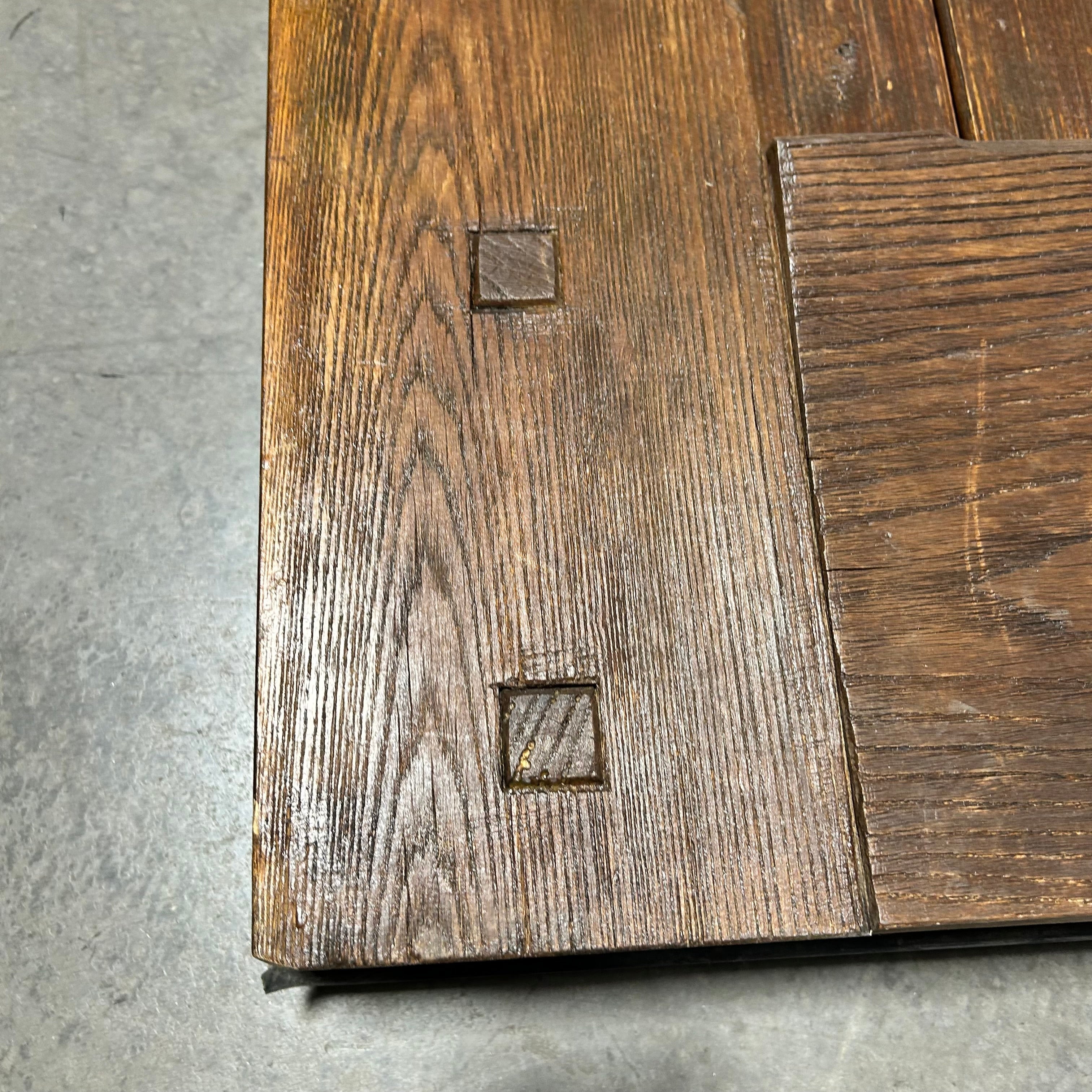 42"x 86"x 3" Brown Rustic Dutch Door with 4 Pane Window / Iron Hardware / LEFT HAND