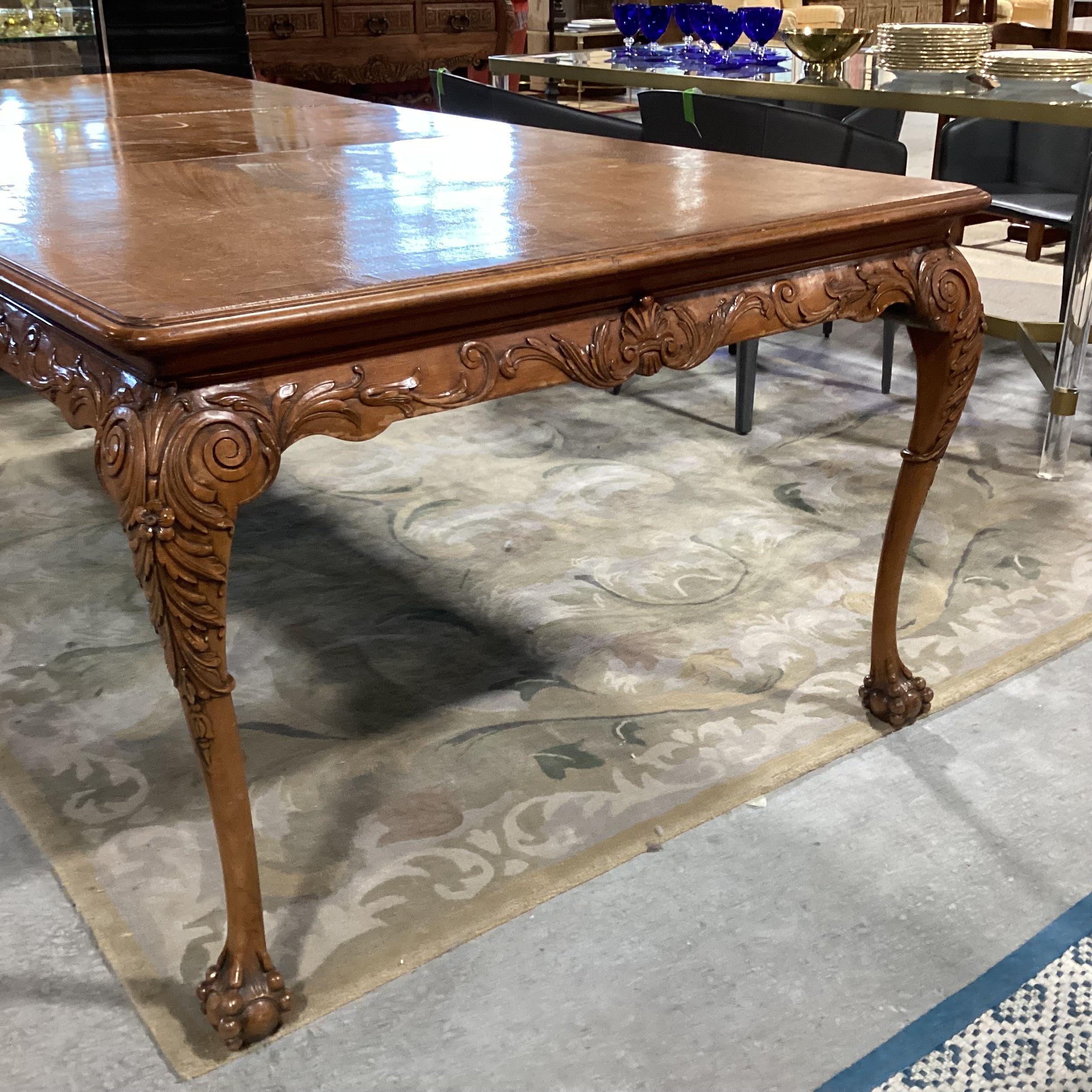 Ornate Carved Wood 1 Leaf Dining Table 72" to 97"x 45"x 30"