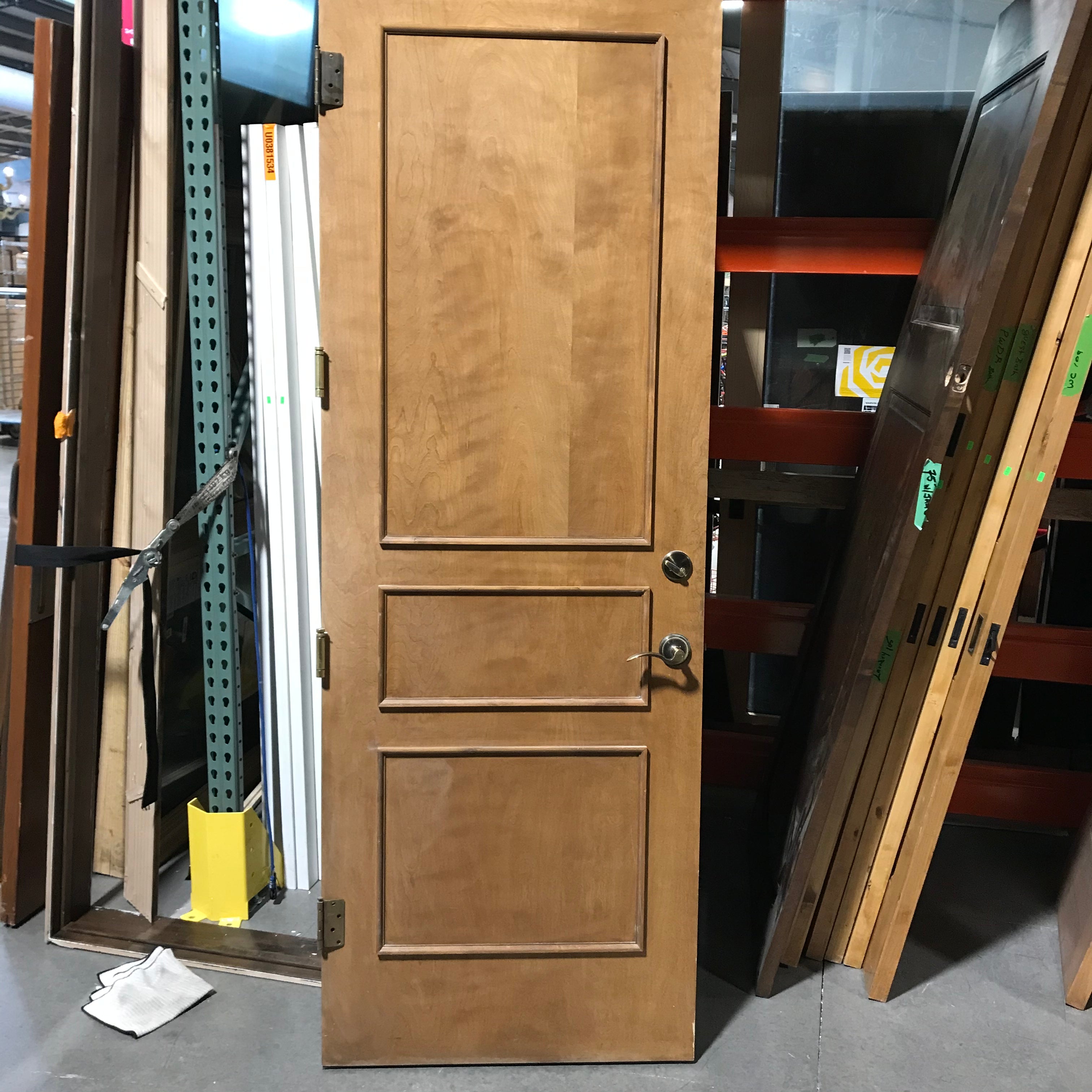 RH 32"x 90"x 1.75" Brown 3 Panel Interior Door
