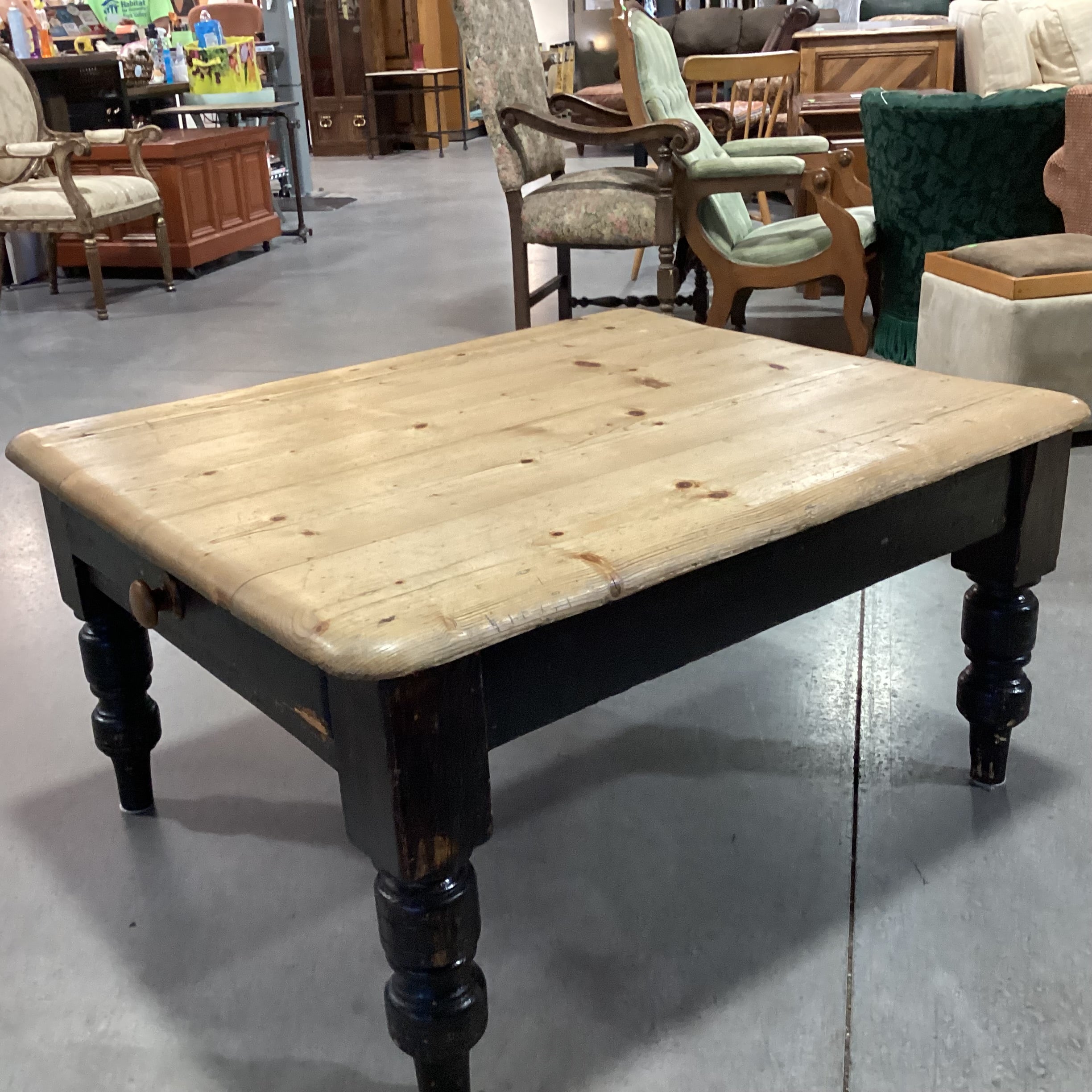 Natural & Black Distressed Pine 1 Drawer Coffee Table 42.5"x 35"x 21.5"