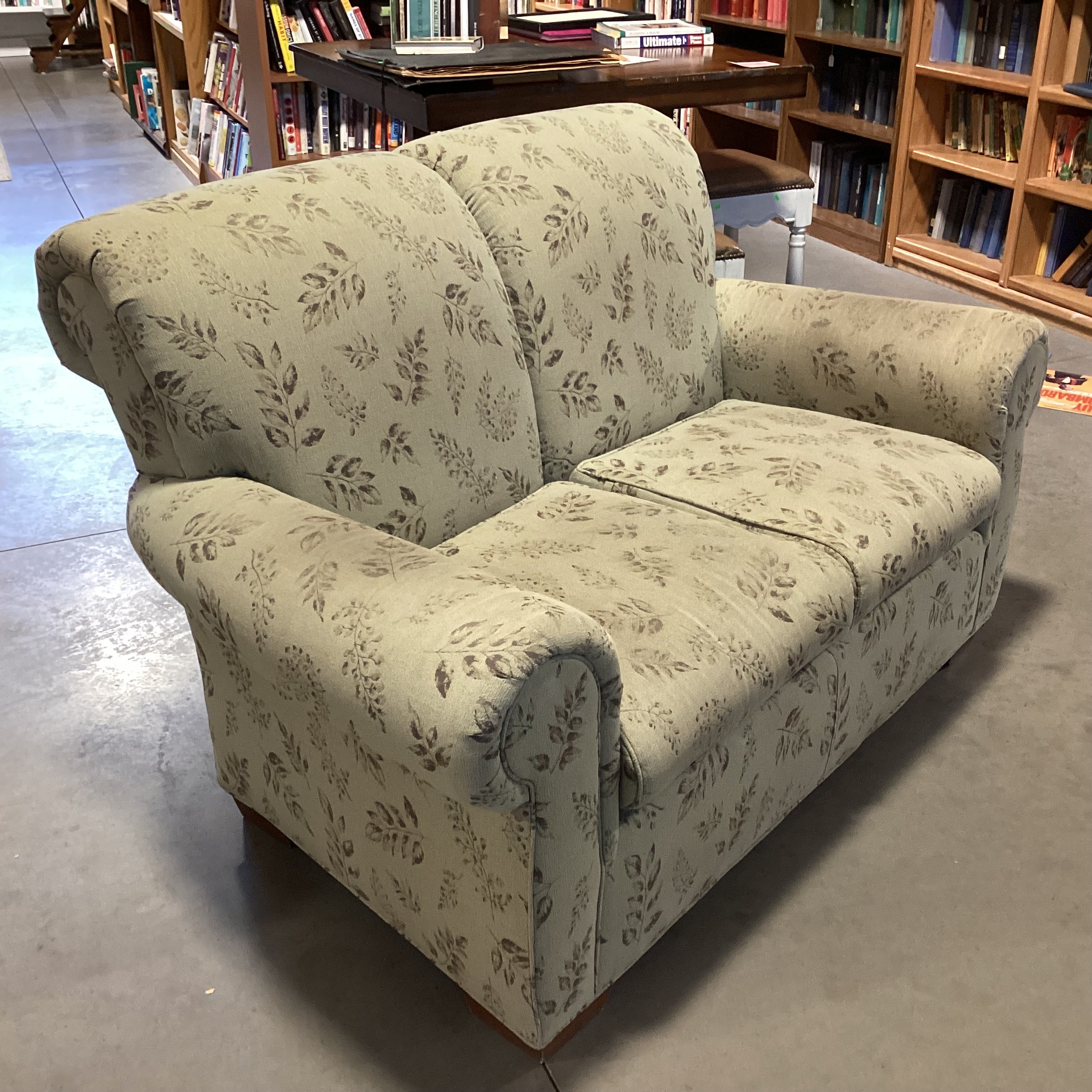 Sage with Leaf Design Roll Arm & Back Loveseat Sofa 62"x 38"x 37"