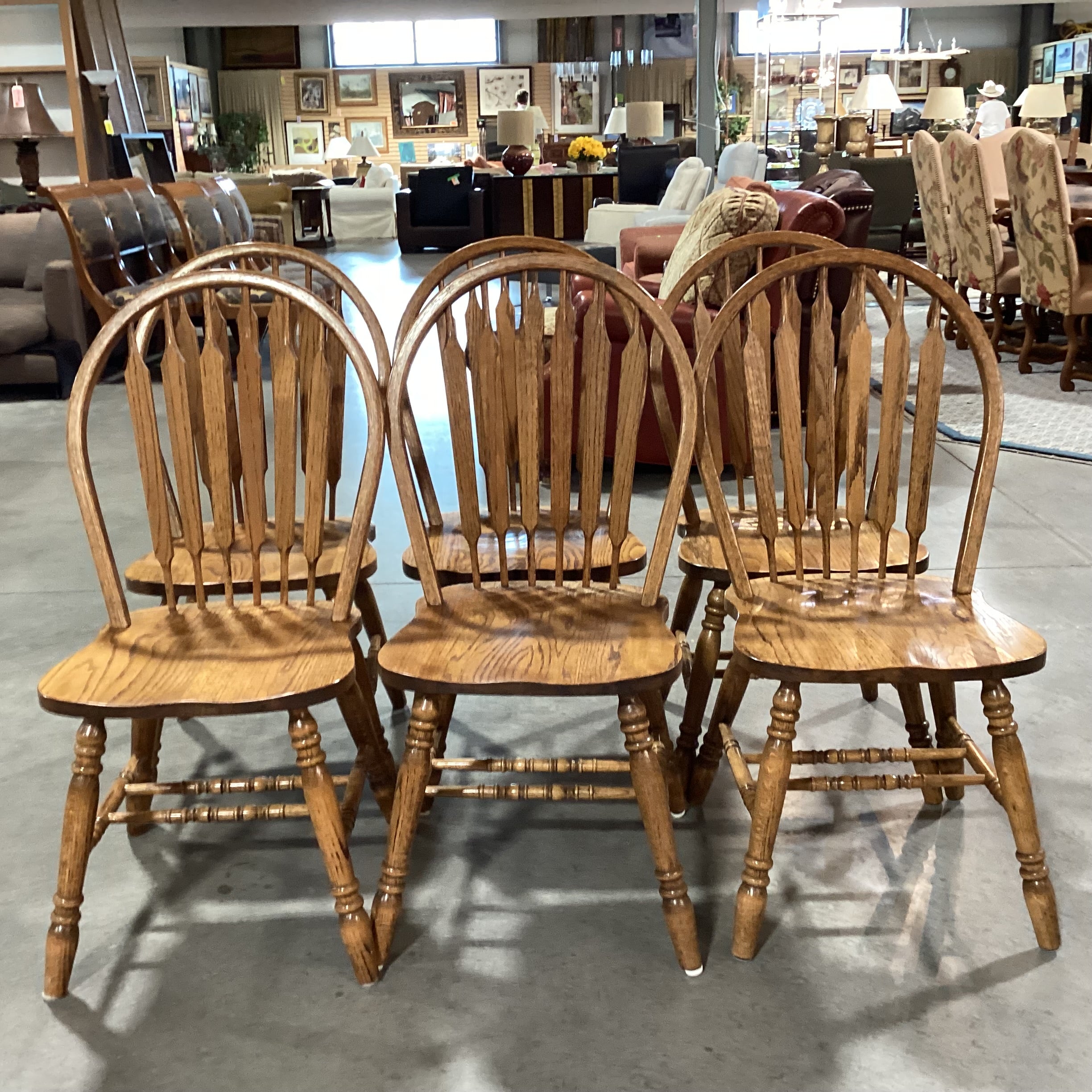 SET of 6 Solid Oak Arched Slat Back Dining Chairs 18"x 18"x 38"