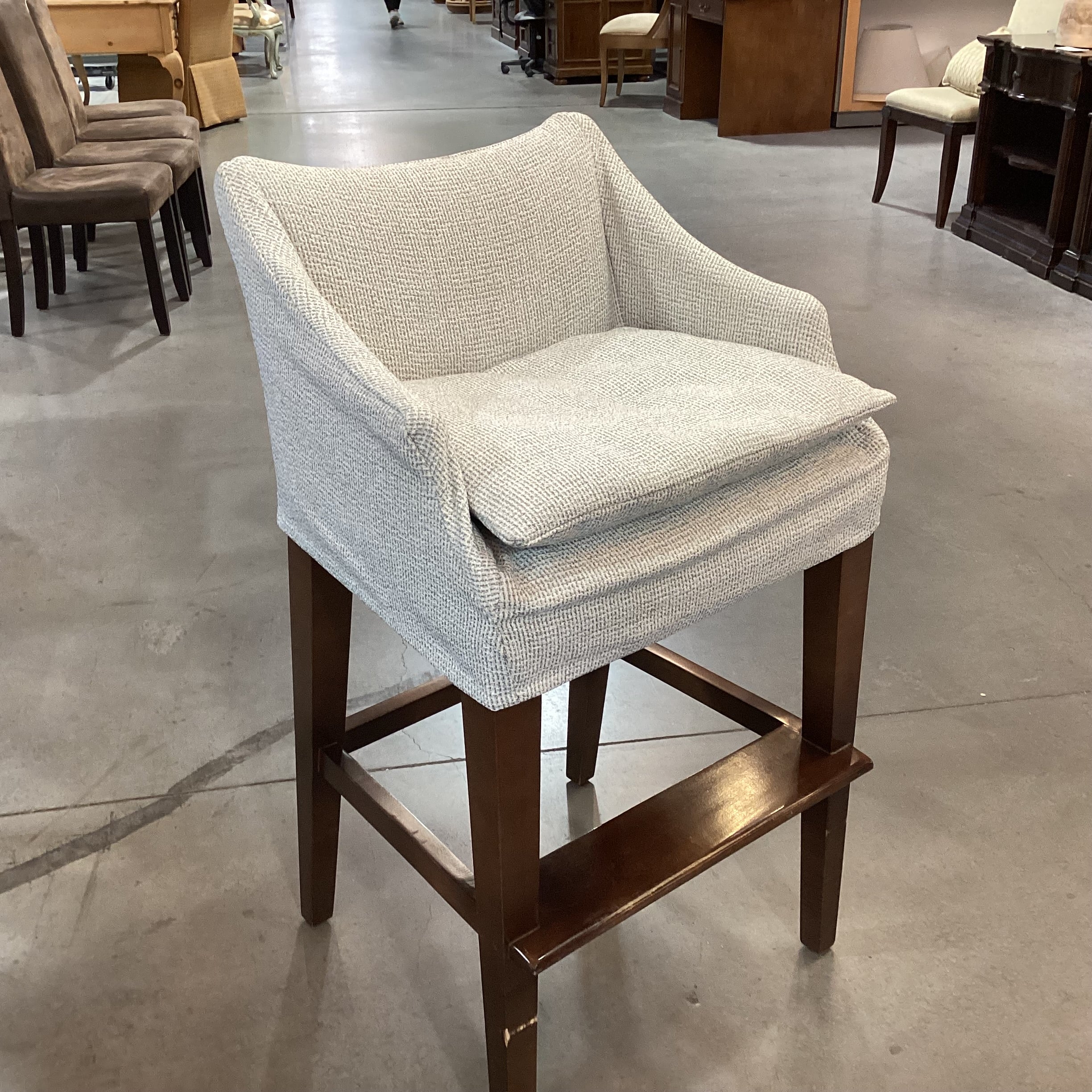 Lee Industries Ivory Grey Woven Slipcovered & Wood Barstool 31"