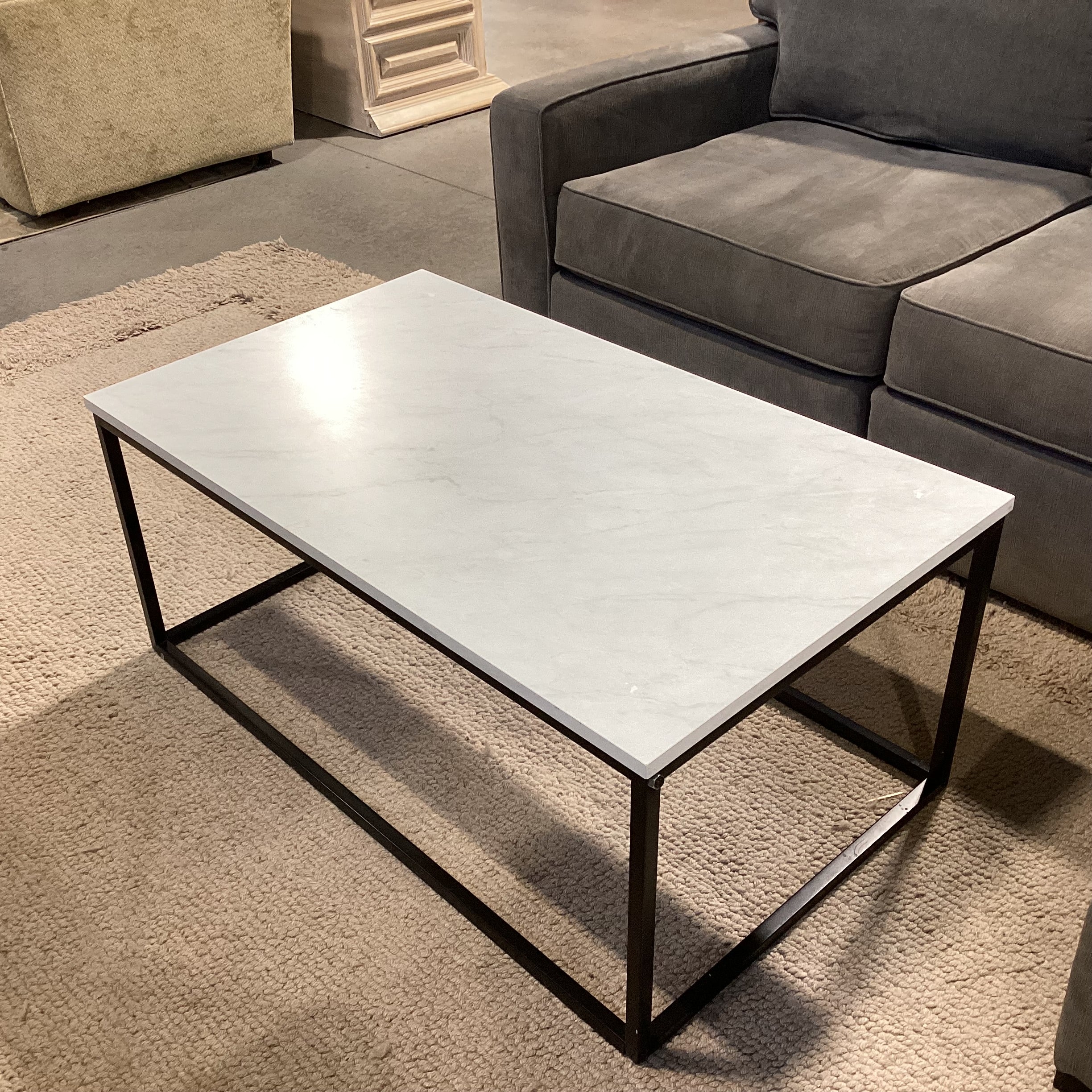 Marble Style Laminate & Black Metal Coffee Table 42"x 24"x 18"