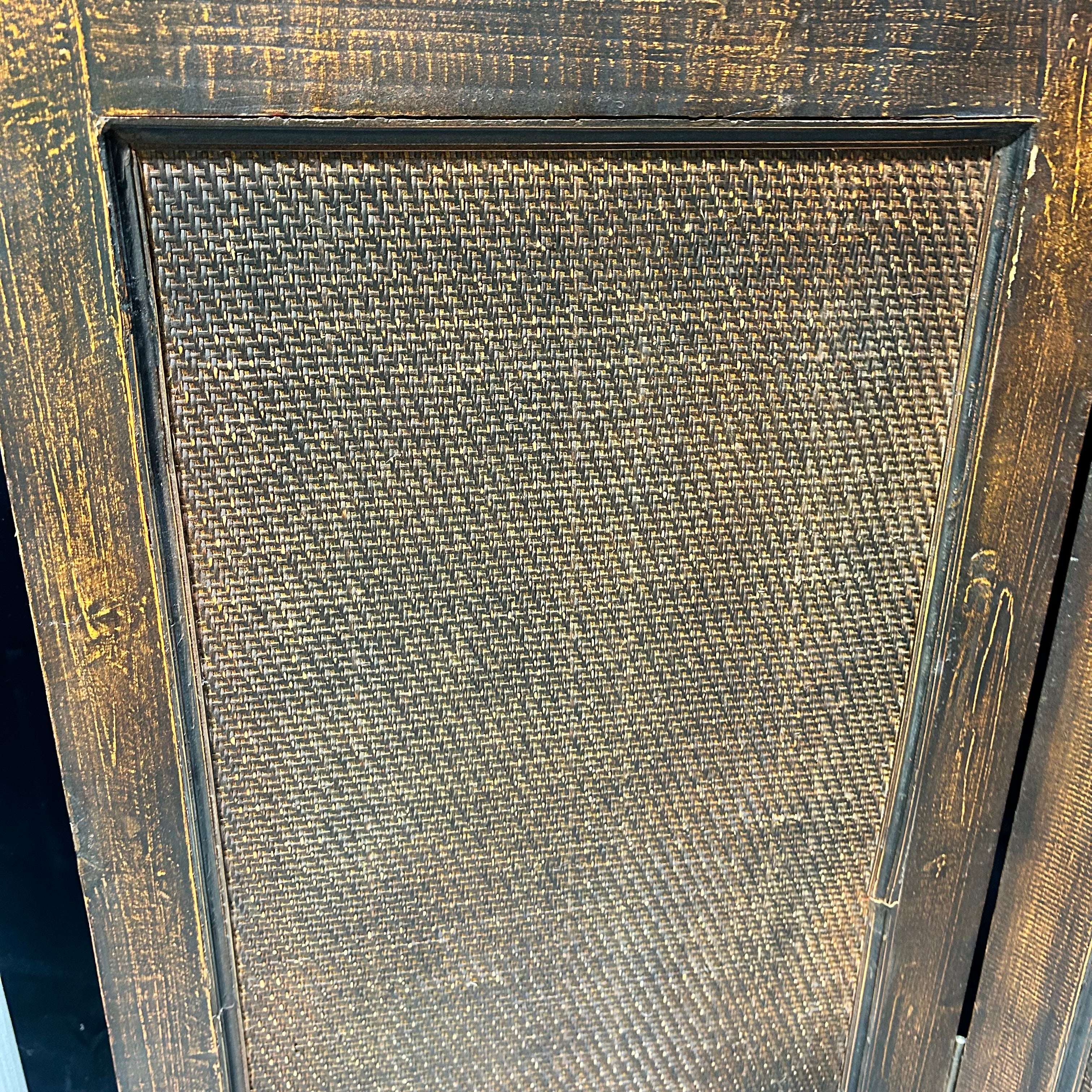 4 Panel Wood Lattice & Rattan Panel Room Divider 72"x 75.5"