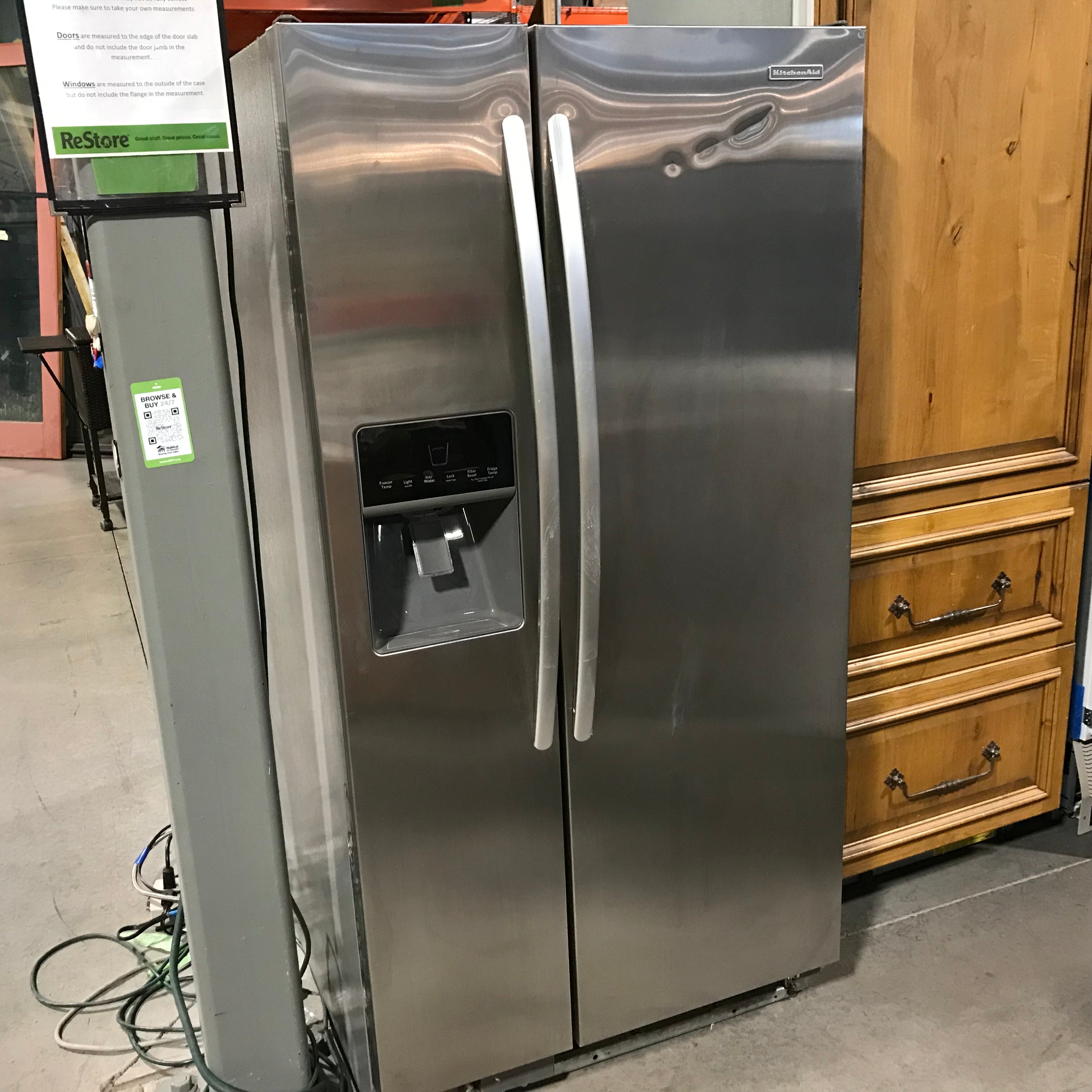 KitchenAid Stainless Steel Side-By-Side Refrigerator 33"x 26"x 66"
