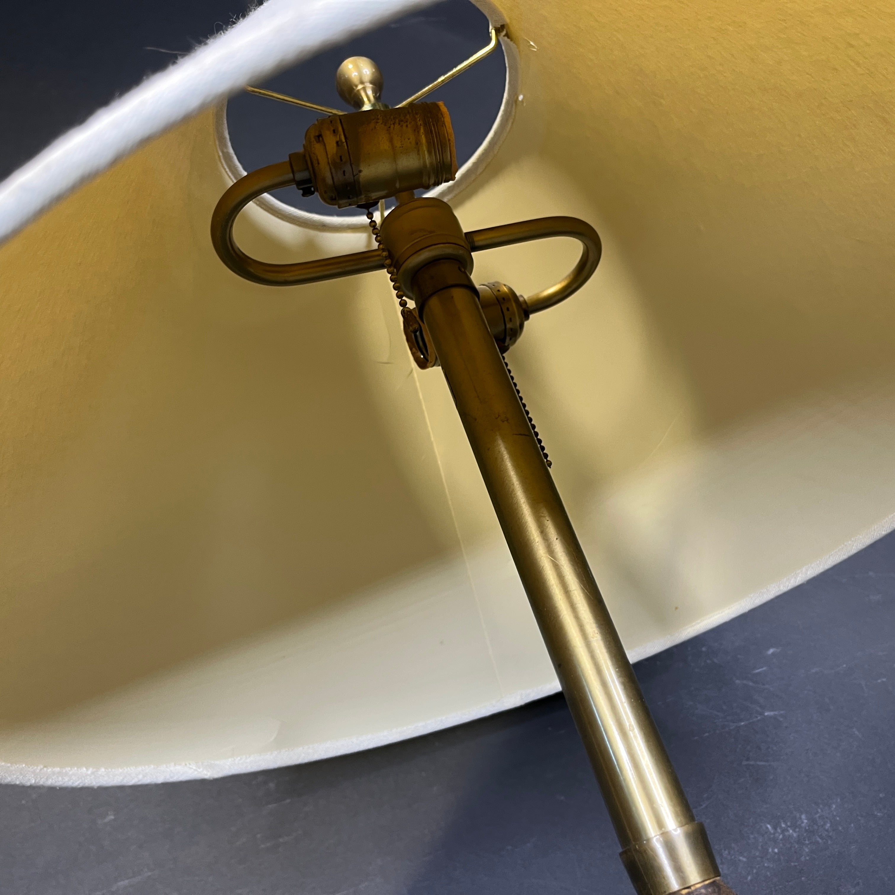 Marbro Original Hand Crafted Ornate Carved Wood and Brass with Shade Floor Lamp 19” Diameter @ Shade x 60”