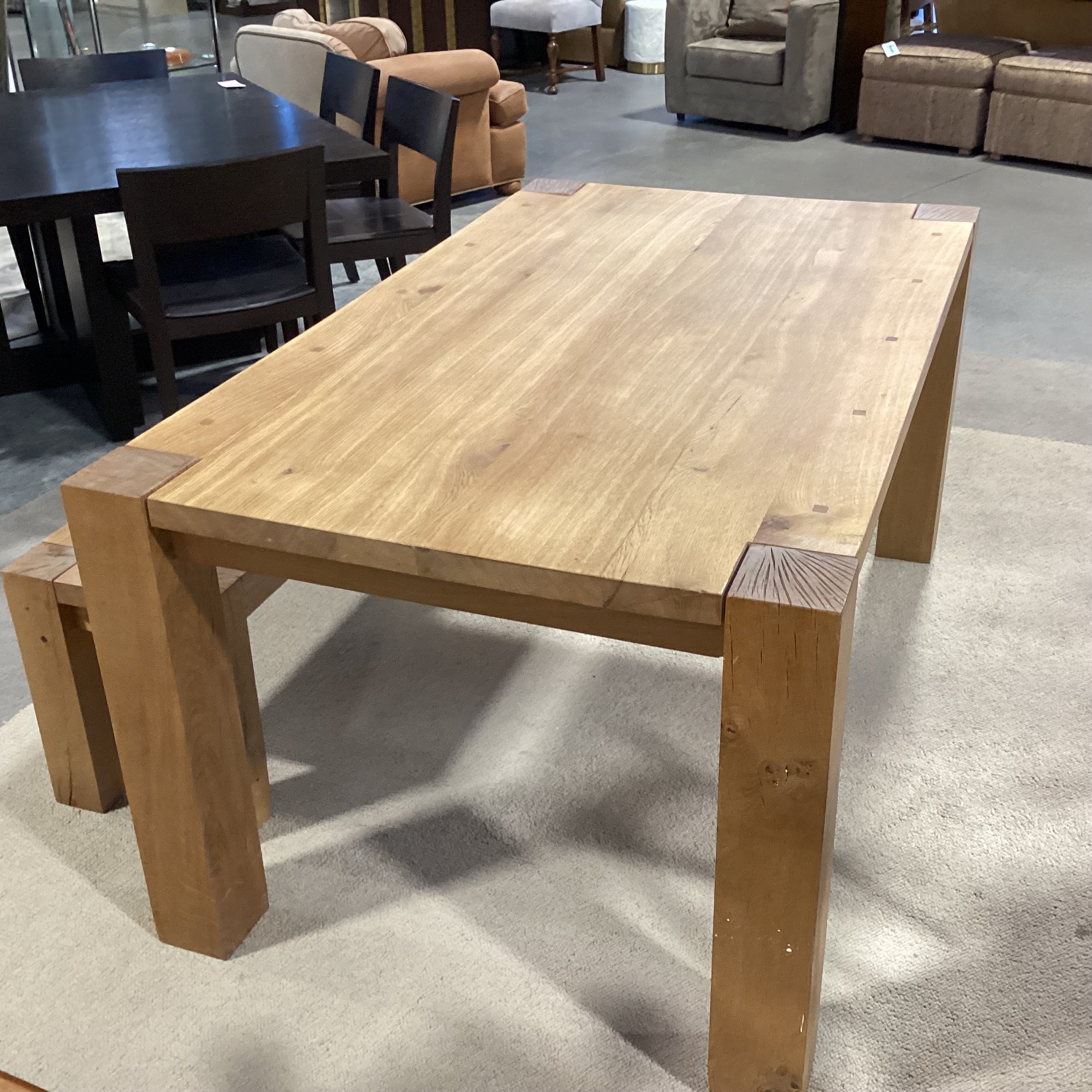 Crate & Barrel Ylifanti Rustic Solid Oak Table with Bench Dining Set 65"x 38"x 30.5"