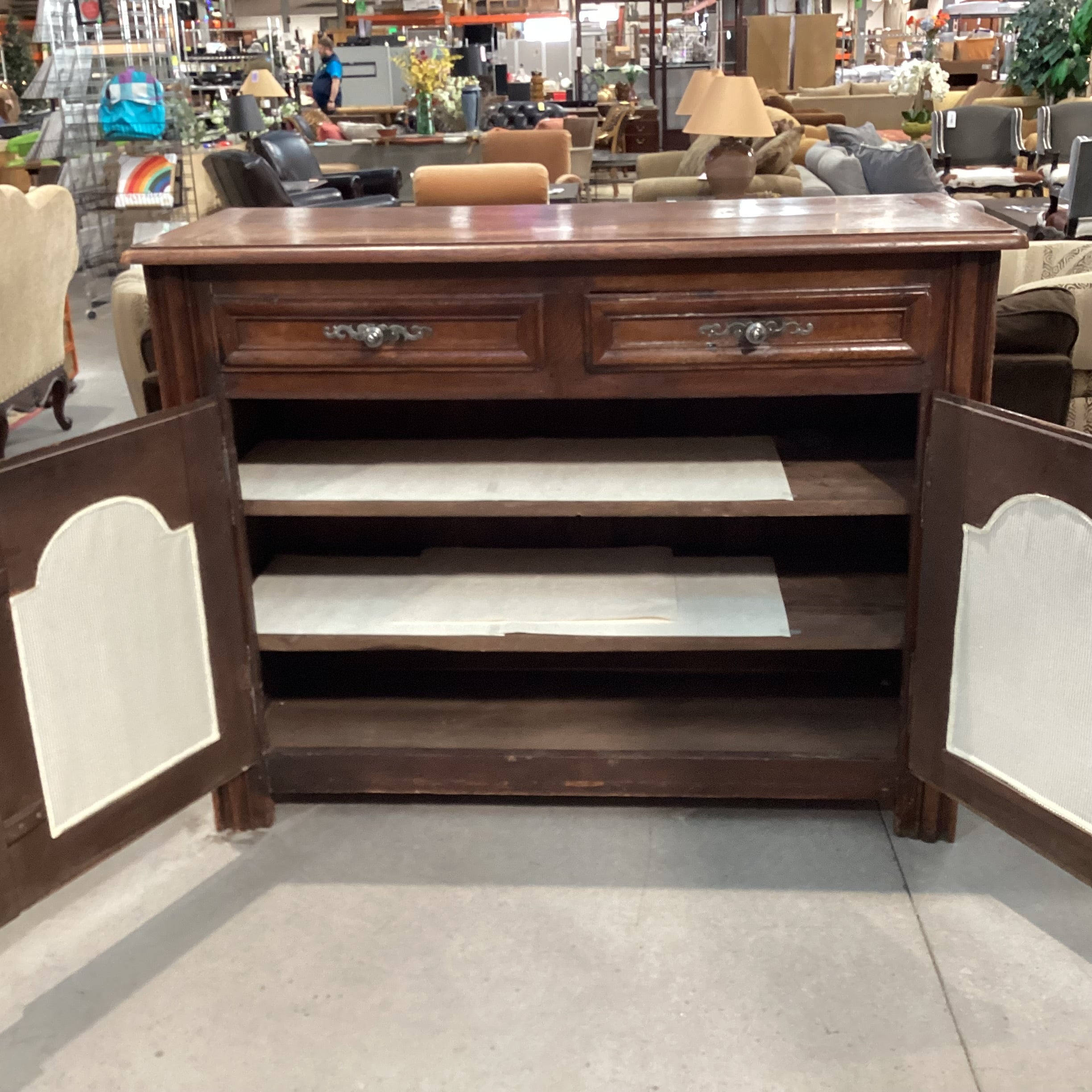 Antique Carved Wood 2 Drawer 2 Door with Shelves Sideboard 58.5"x 24"x 45"