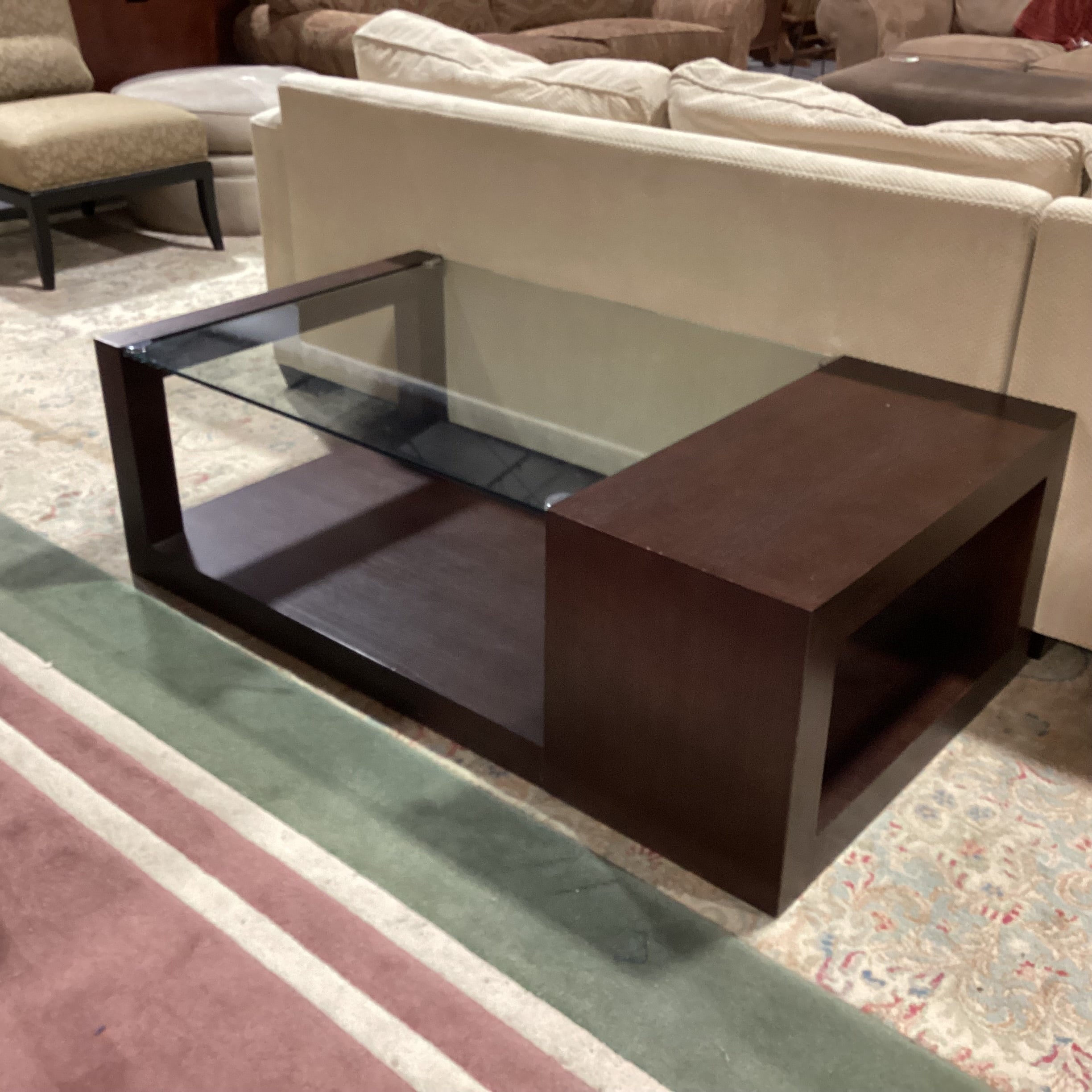 Dark Finish Wood & Glass Modern Coffee Table 54"x 30"x 18"