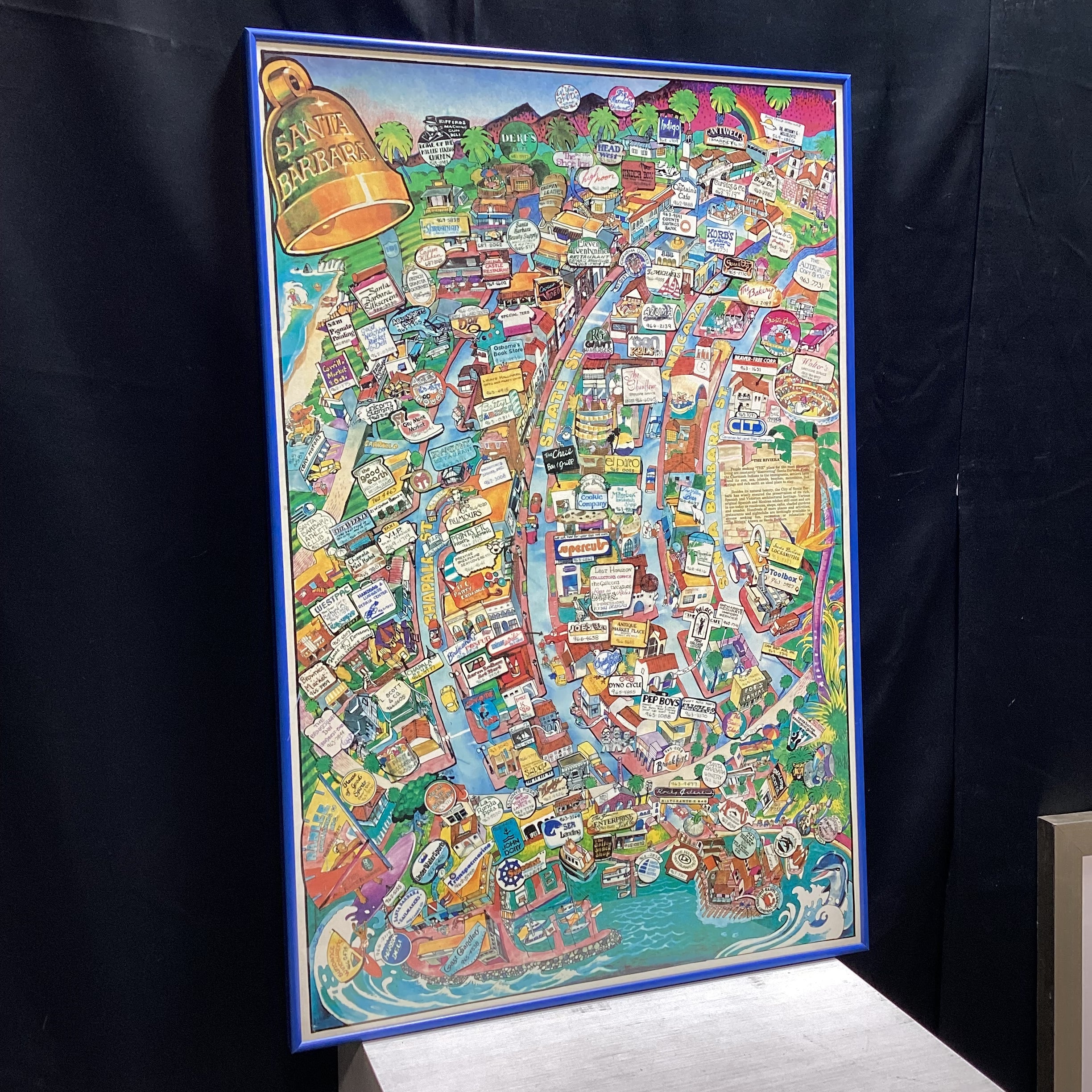 S. White Signed/Dated Santa Barbara Cartoonized City Map Print 24" x 36"