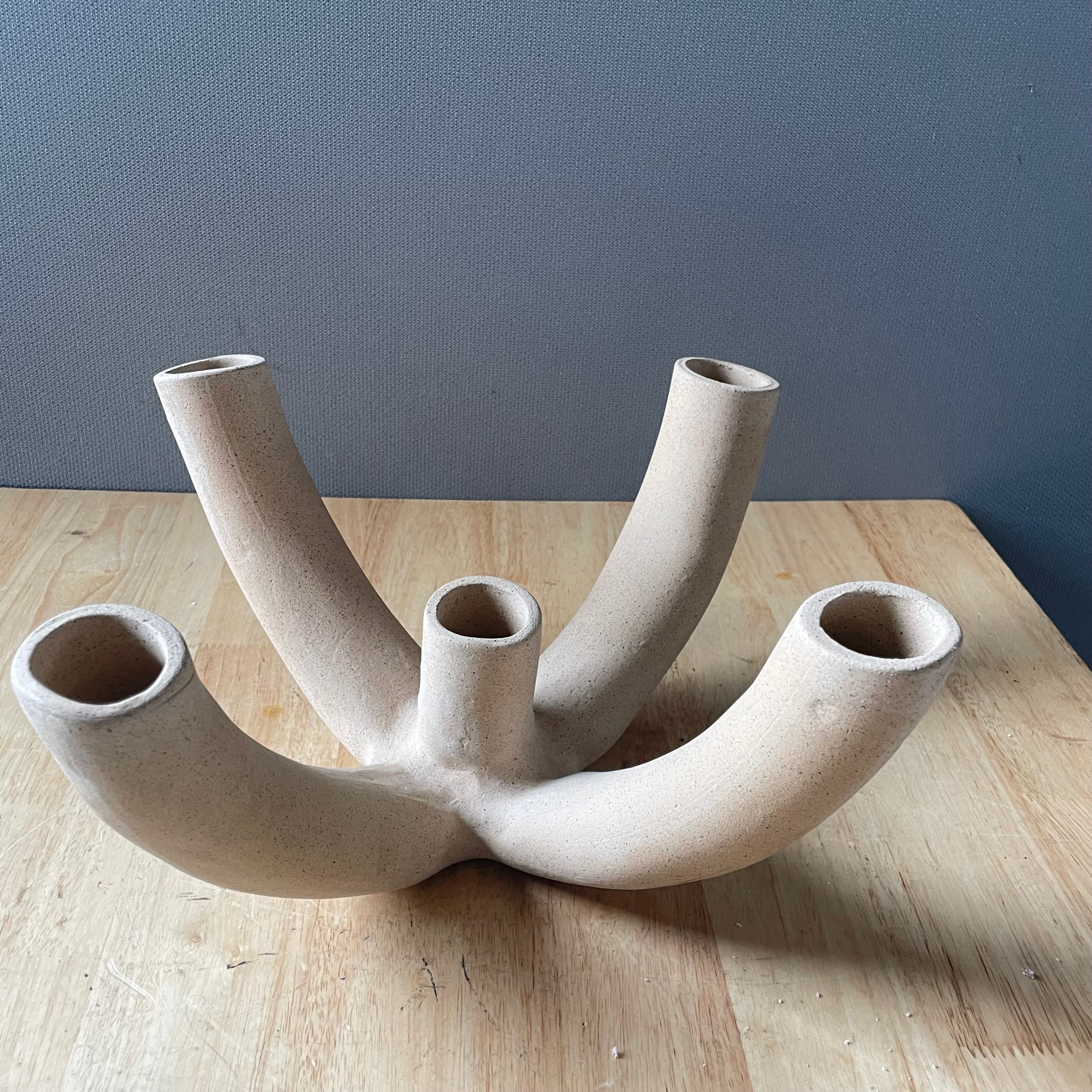 Vintage Modern SIN Ceramic Venule 5-Way Vase/Candle Holder, 13.25"x  6"