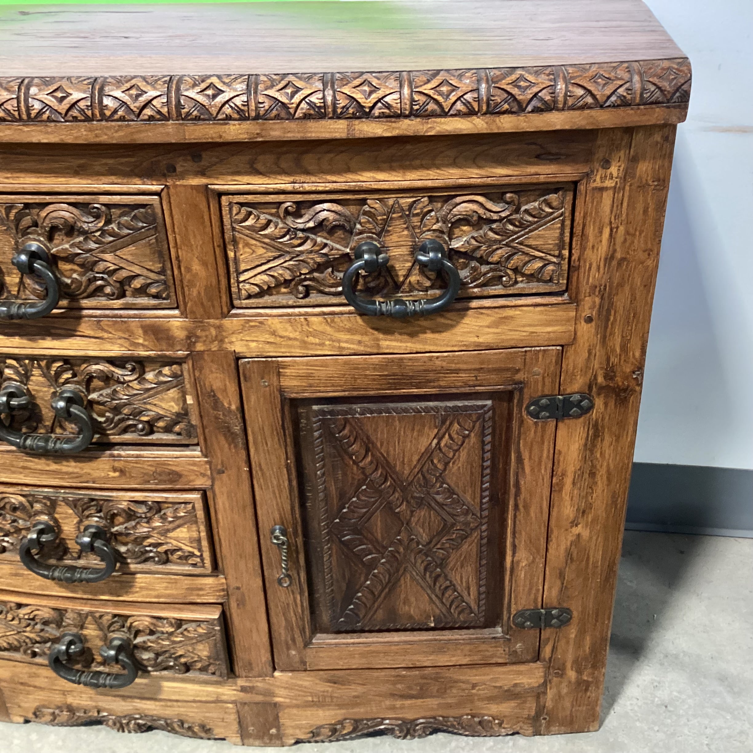 Jason Scott Collection Custom Carved Round Nose 6 Drawer 2 Door Western Style Buffet Sideboard 58"x 22"x 40.5"