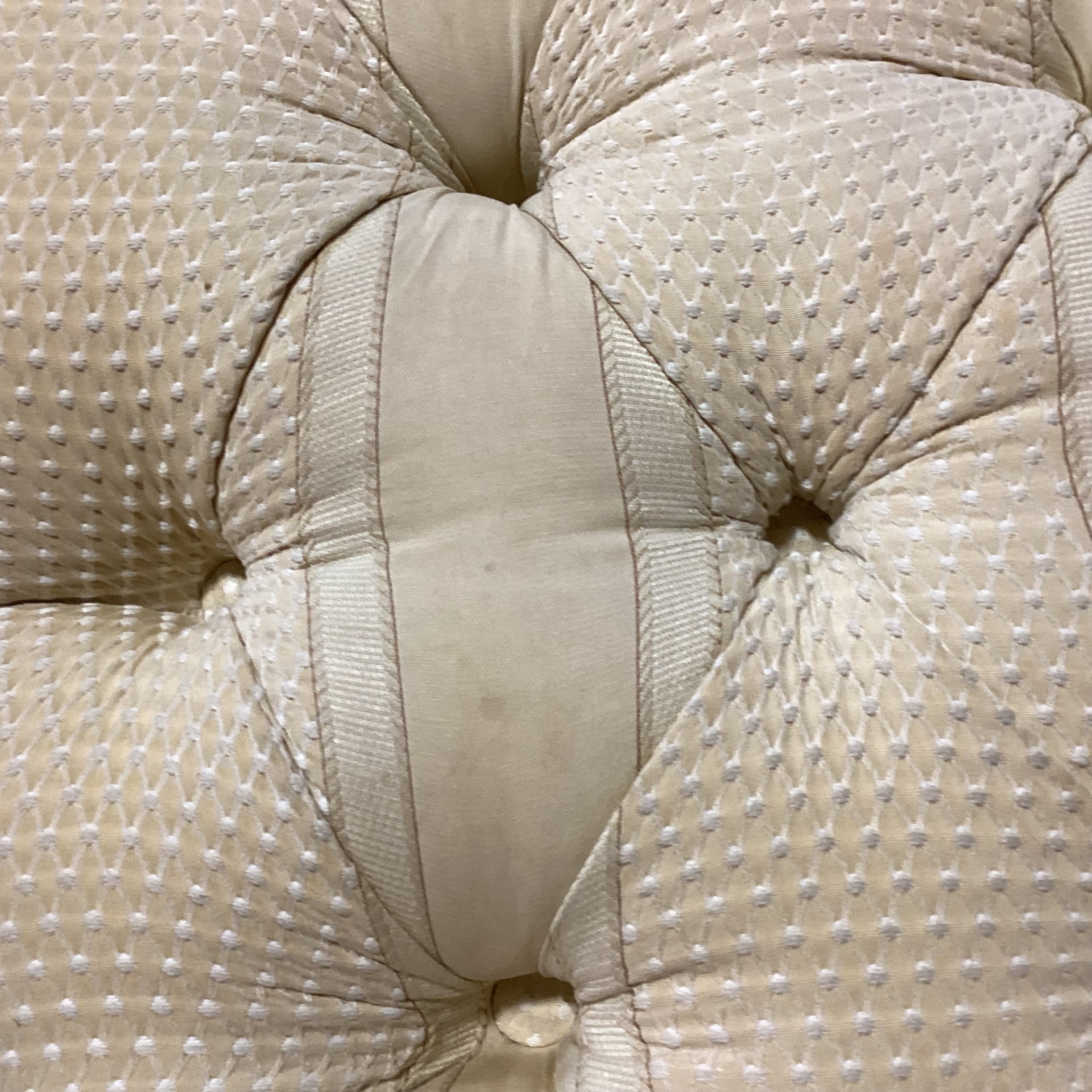 Cream Gold Pattern Ribbon Tufted Round Skirted Ottoman 34" Diameter x 20"