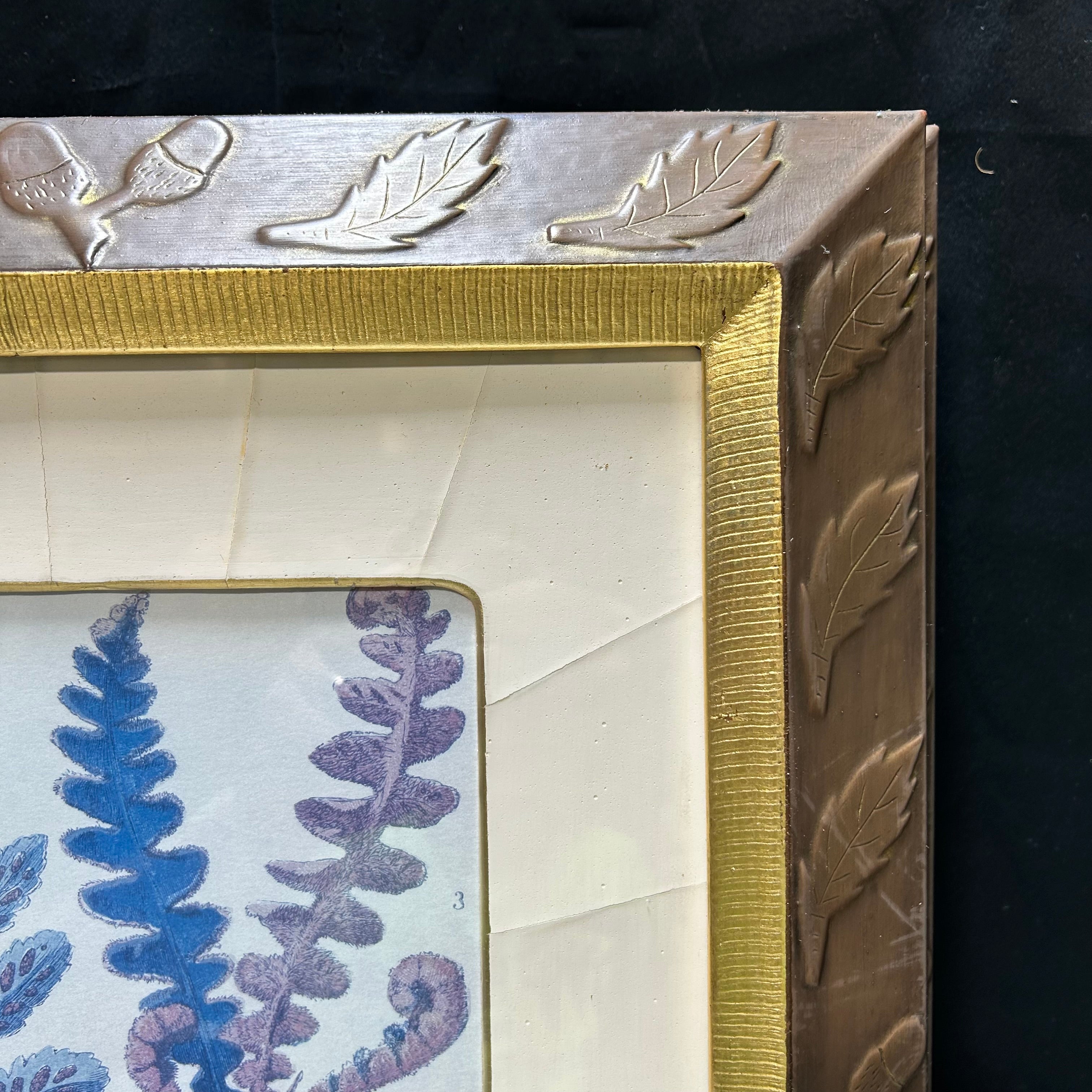 Botanical Fern Print With Gold & Copper Oak Leaf Frame 14.5"x 19"