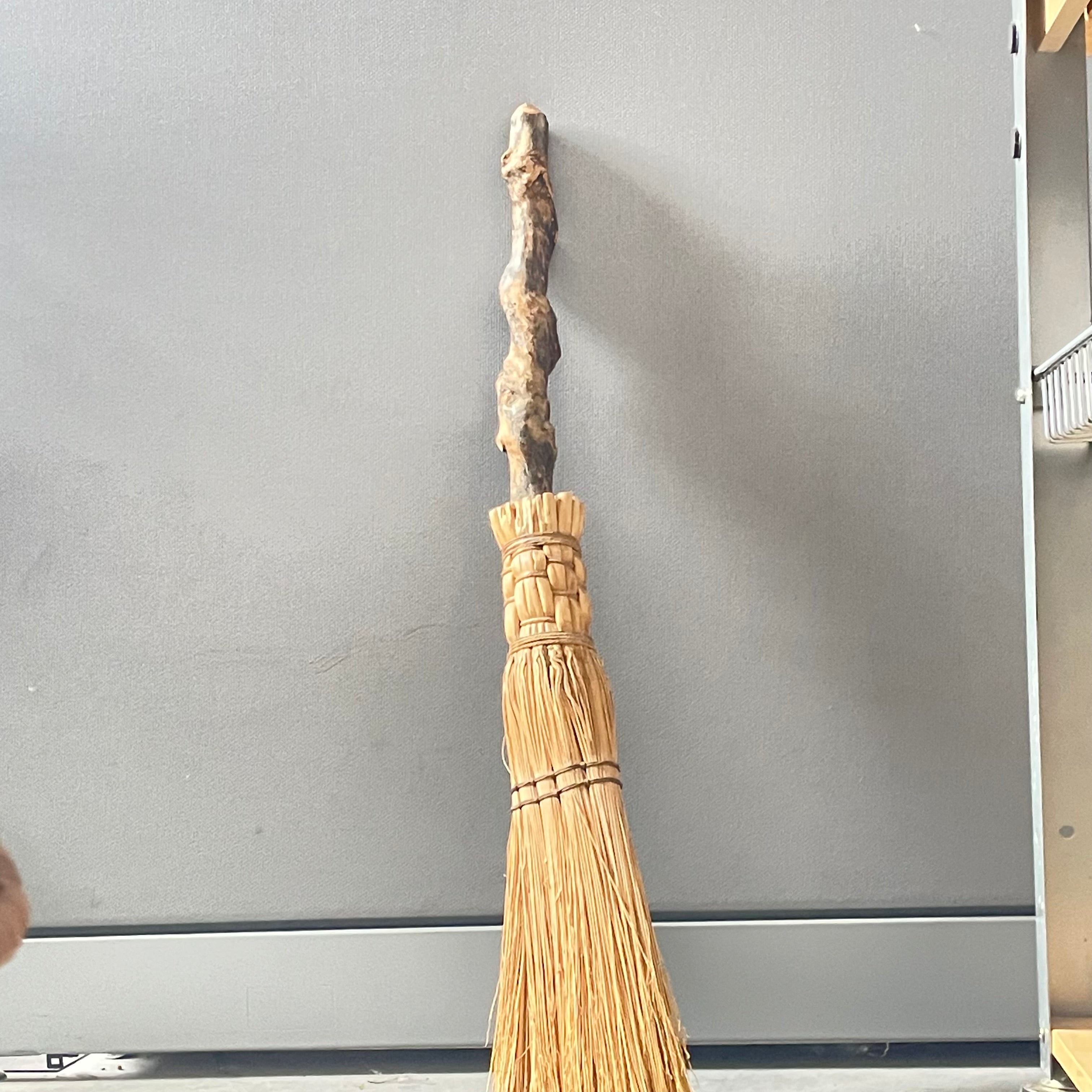 Handcrafted Rustic Gnarled Wood Handle Besom/Hearth Broom, 6"x32"