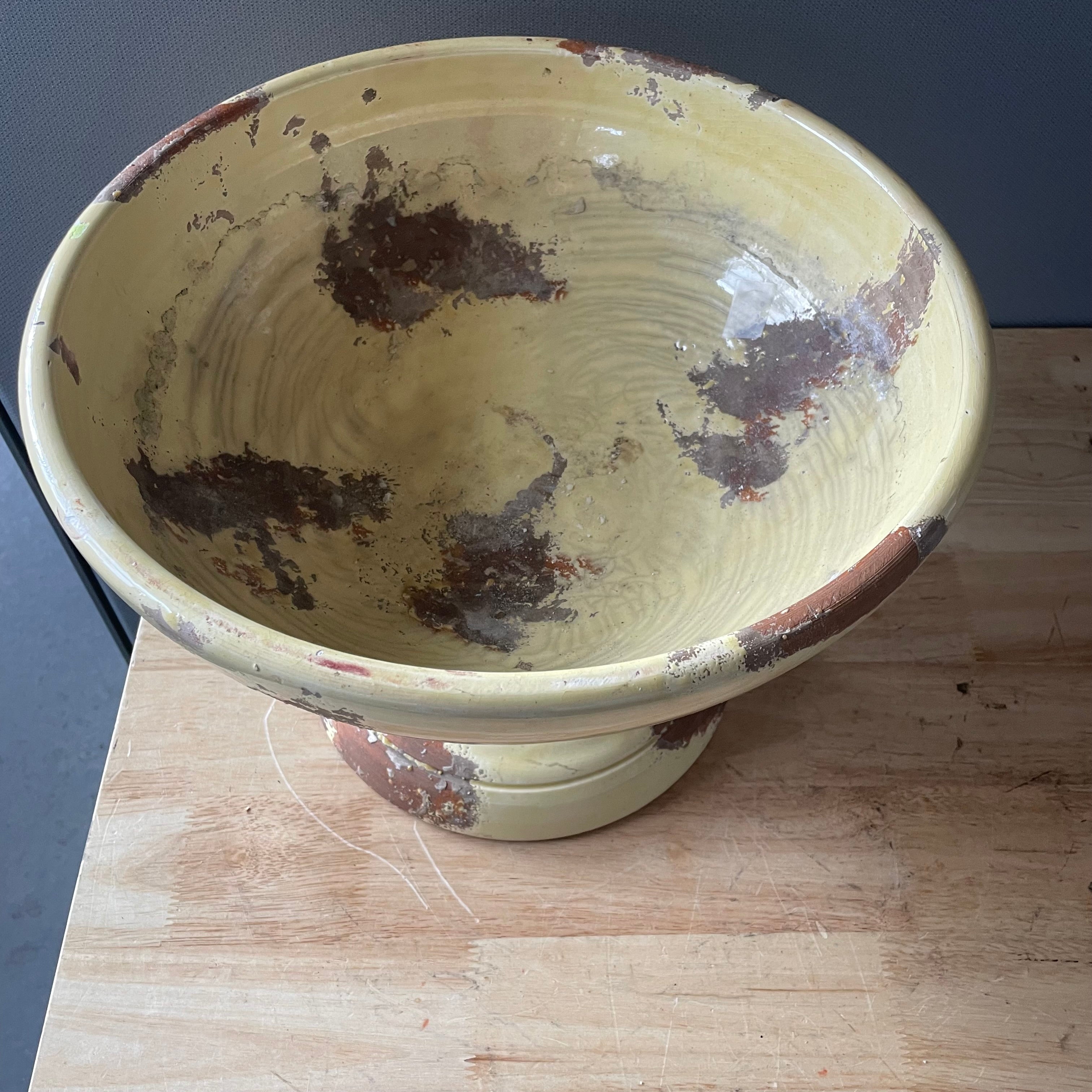 Vintage Fortunata Handcrafted Distressed Yellow Glaze Compote, Made in Italy
