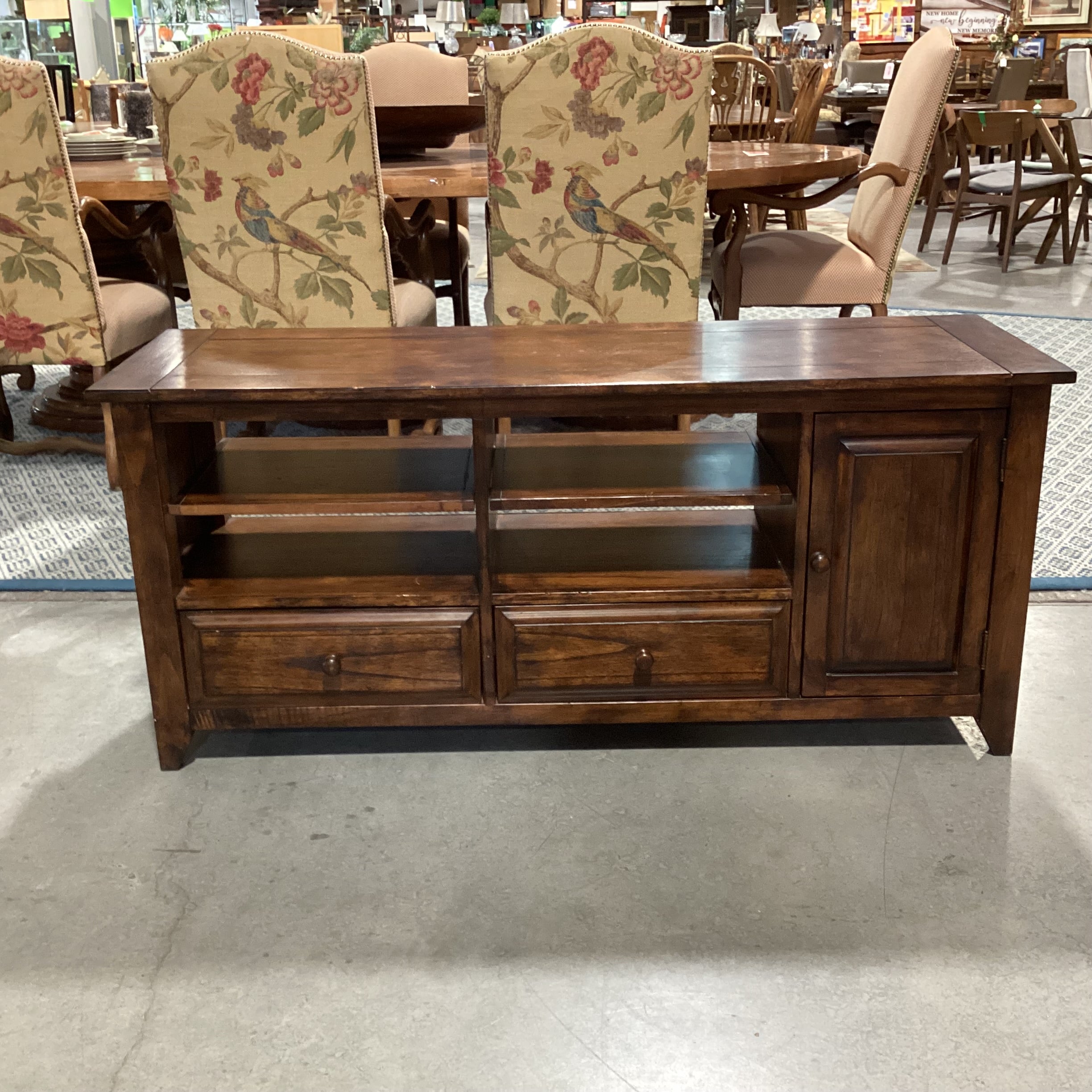 Dark Finish Wood 1 Door 2 Drawer & Shelves Console 56"x 18"x 25"