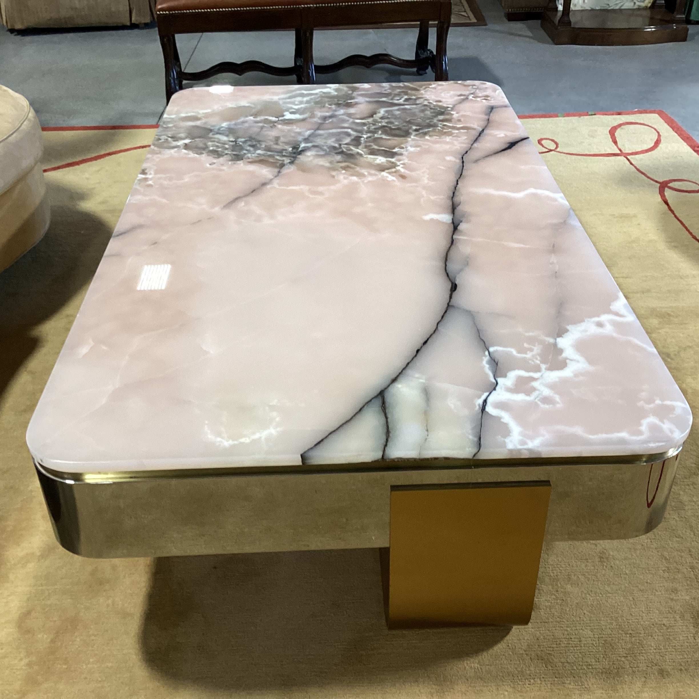 Lorin Marsh Ltd Kimono Pink Onyx Nickel Plate & Brass Custom Coffee Table 66"x 38"x 17"