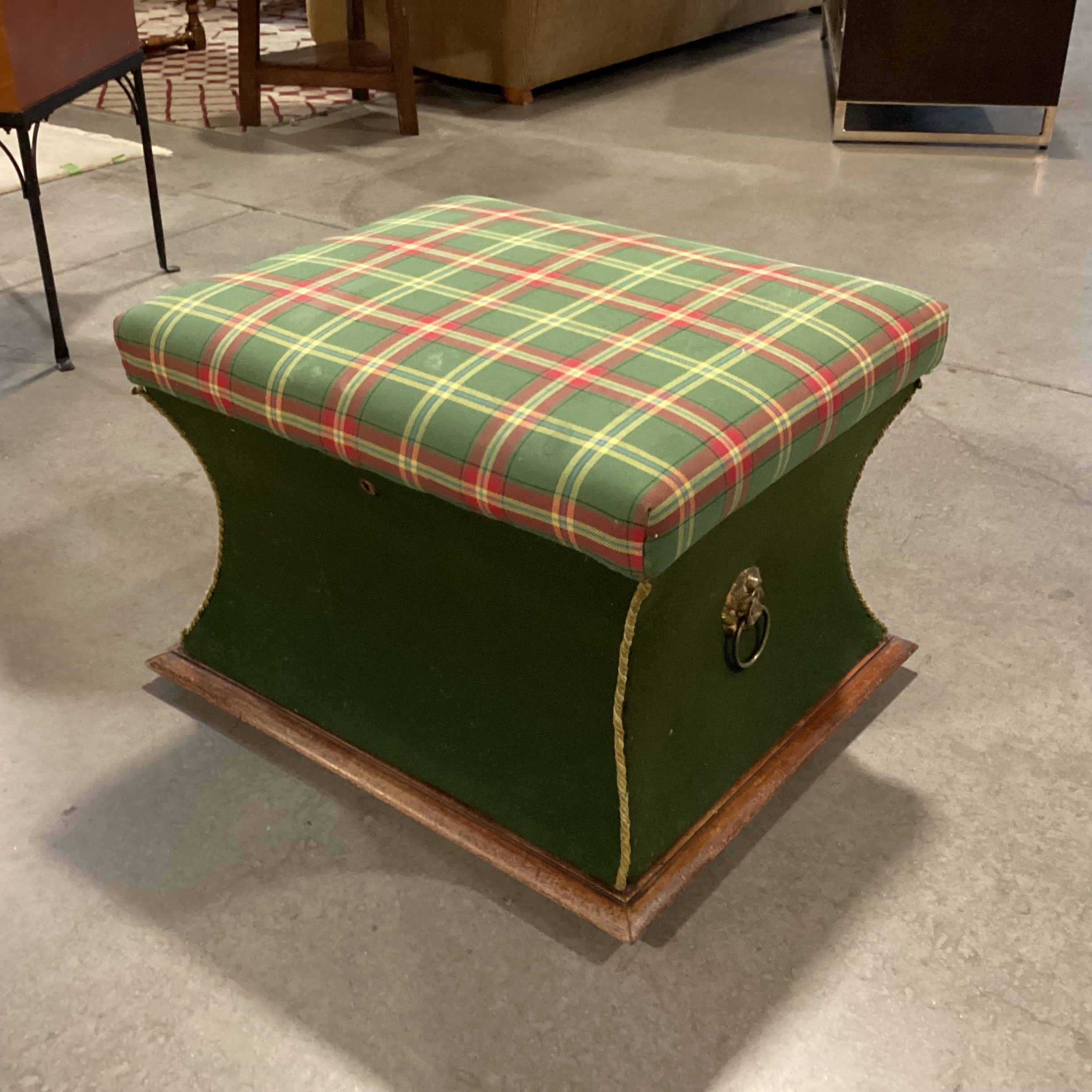 Green & Plaid Lionshead Handles Trunk Style with Storage Ottoman 24"x 20"x 17"