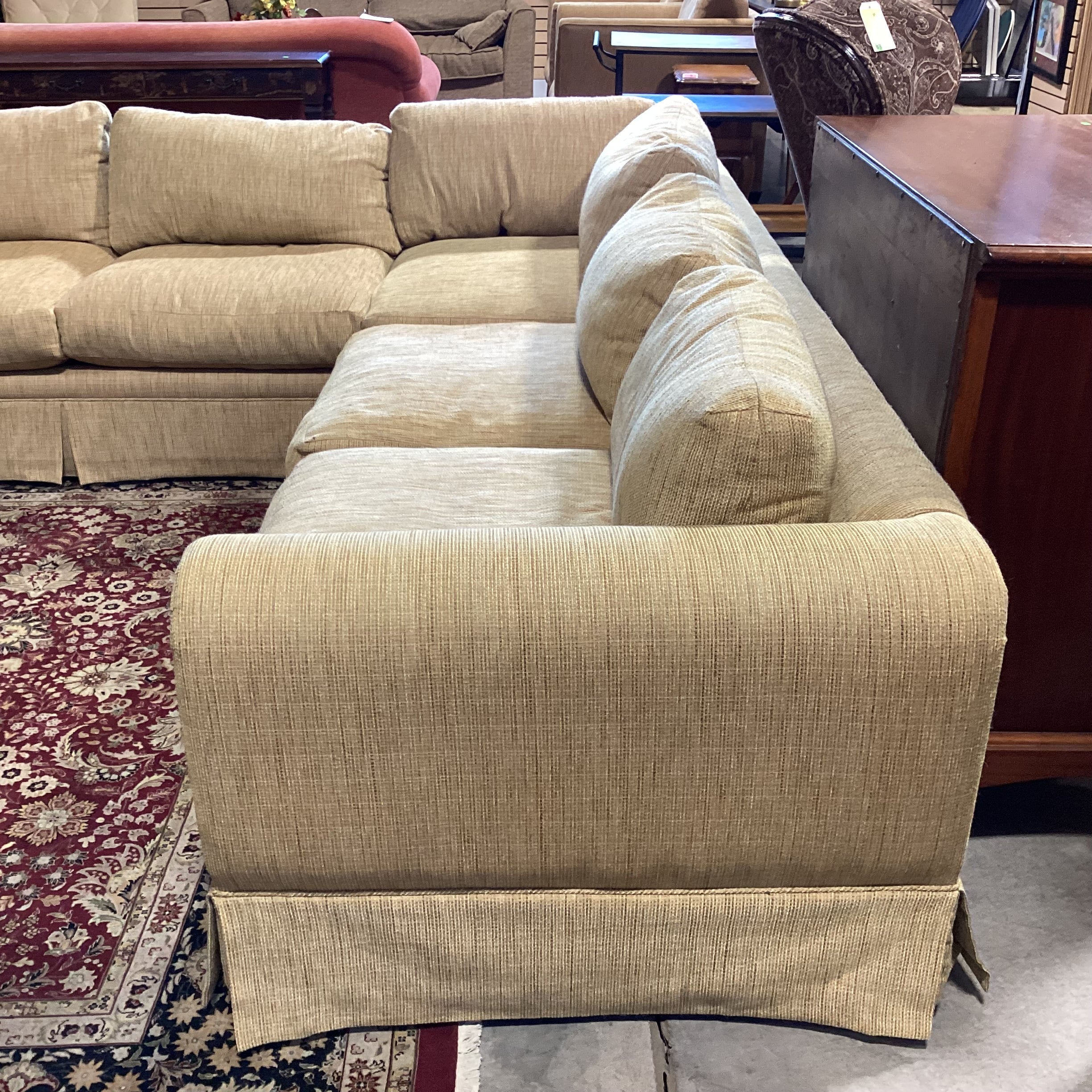Custom Golden Wheat Woven Down Mix 2 Piece Sectional 132"x 106"x 36"x 27"