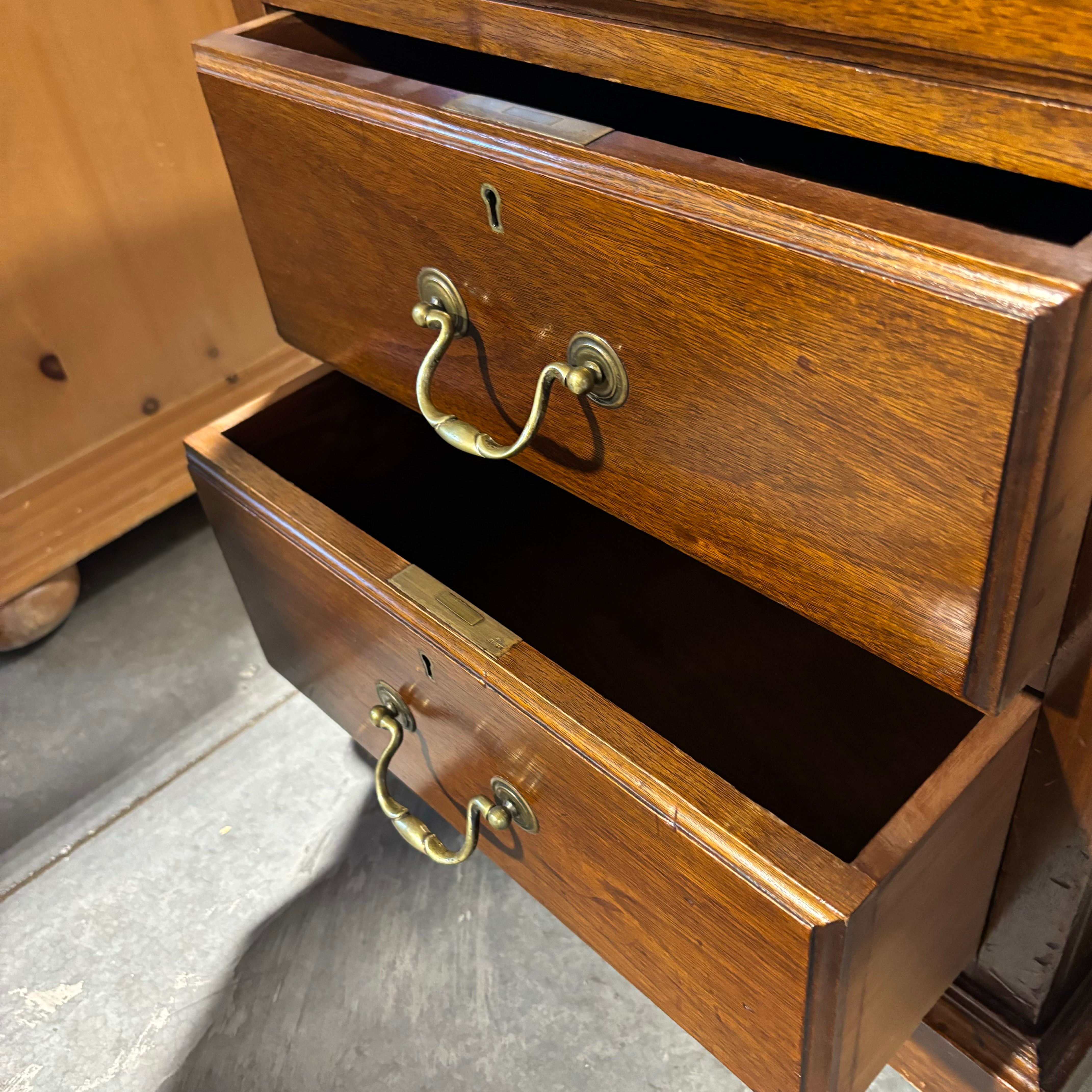 Dark Finish Wood with Gilded Detail Leather Top 18 Drawer Partner Desk 73"x 47.5"x 30.5"