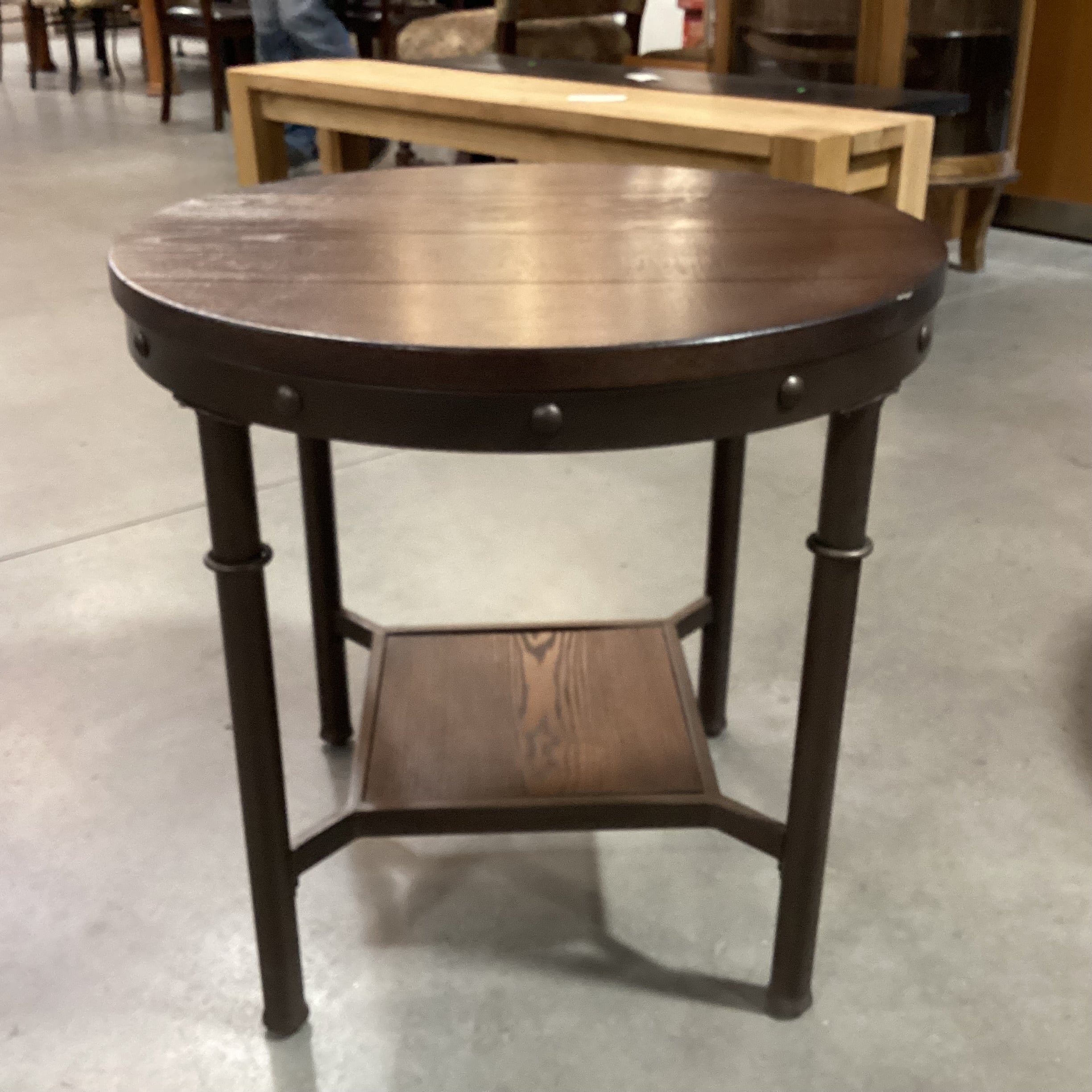 Ashley Furniture Round Wood & Iron End Table 24" Diameter x 23"