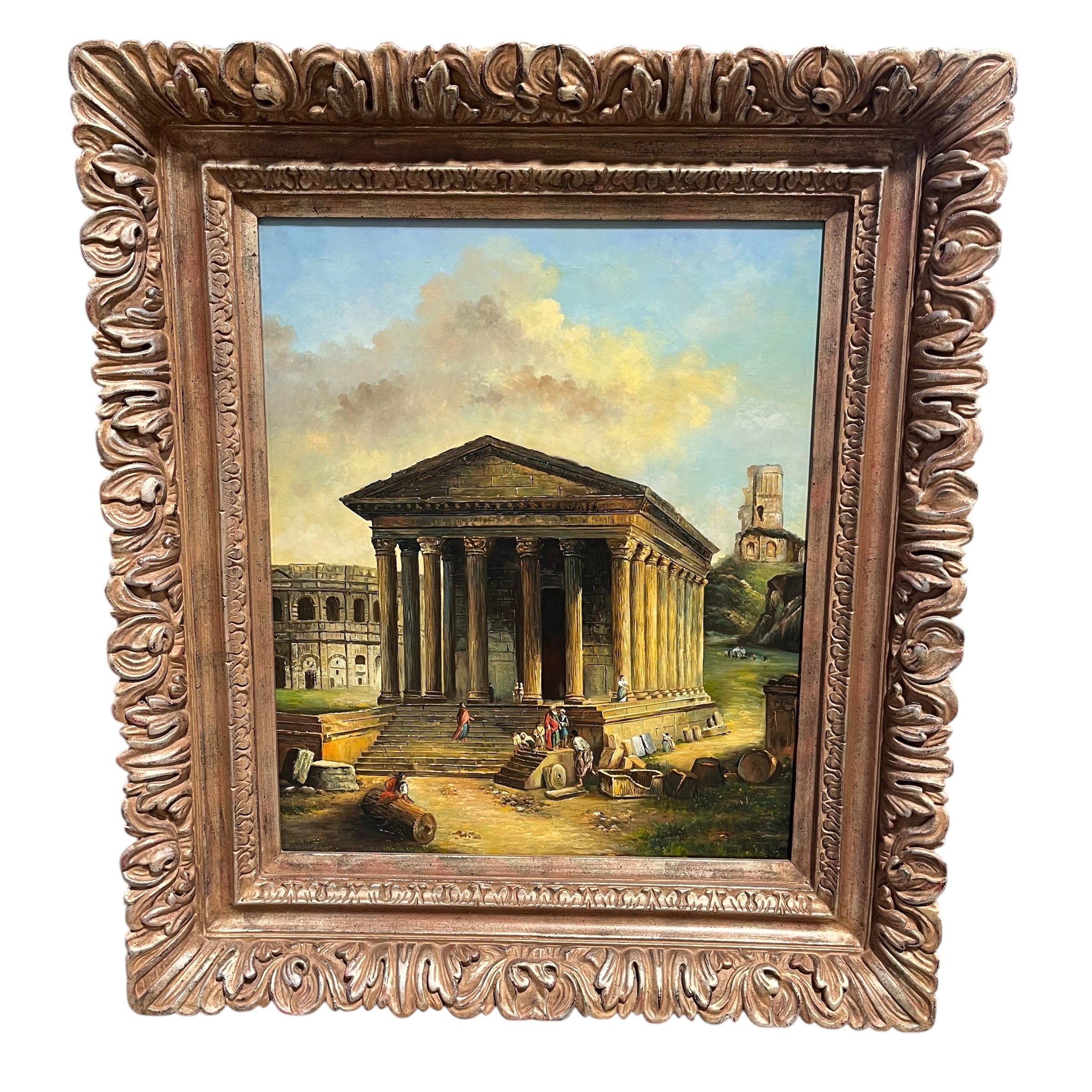 Bocht Hand Painted Roman Ruins in Nimes, France Oil on Canvas Wall Decor; 30.5"x 34"x 3"