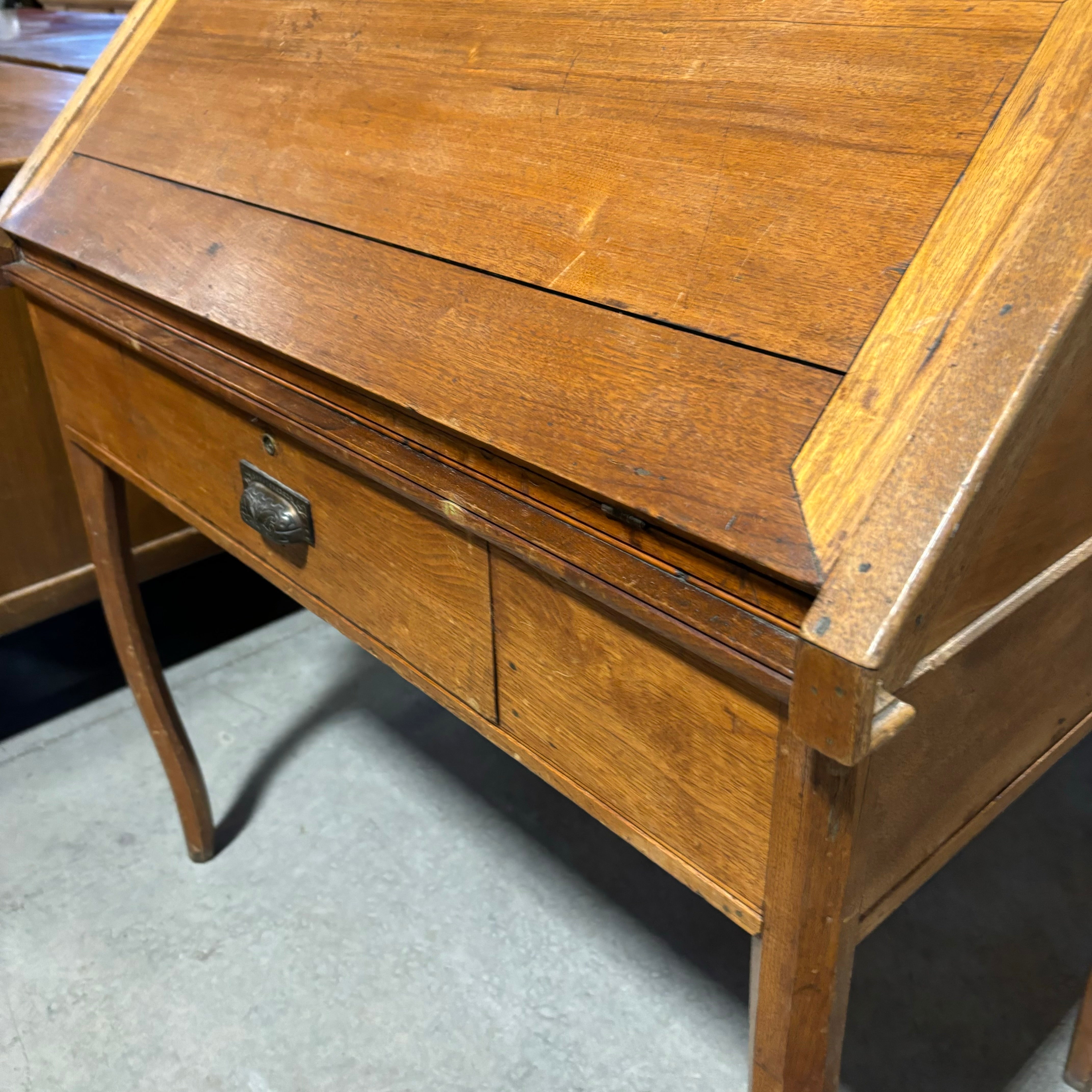 Antique Solid Wood 1 Drawer with Iron Detail Fold Out Secretary Desk 38"x 22" to 33"x 48"