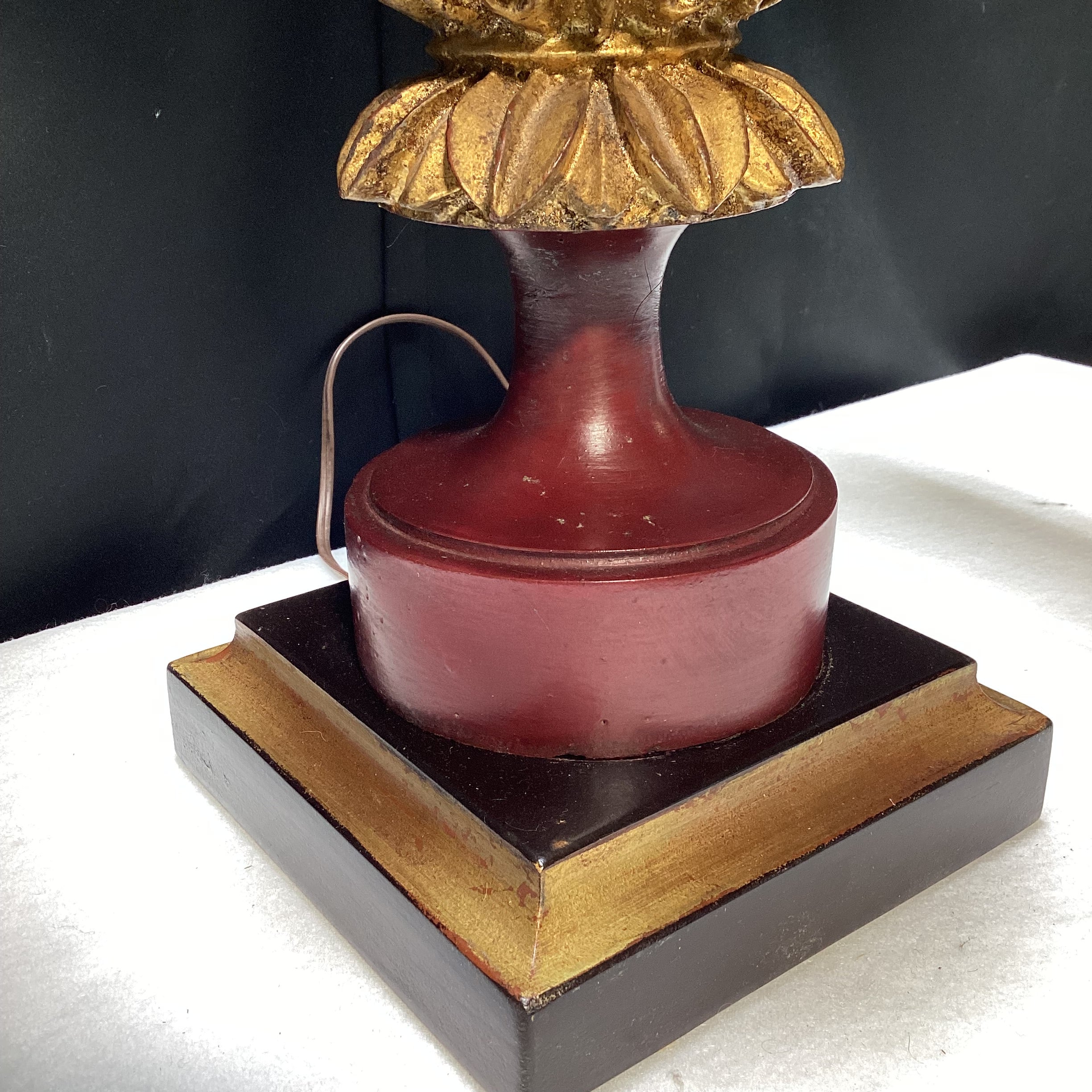 Red Neoclassical Style Table Lamp With Gold Accents And Shade 18" x 33" x 7"