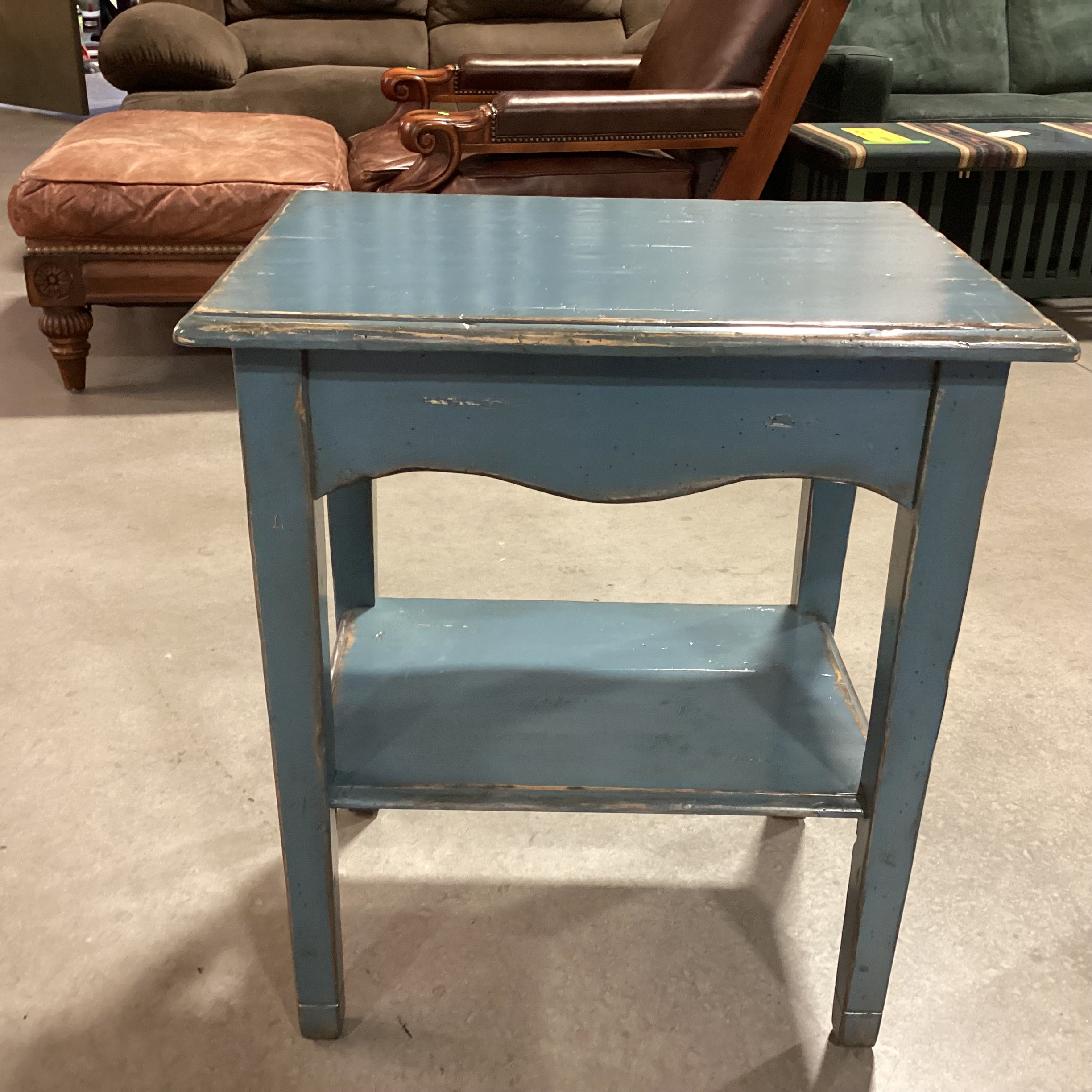 Woodland Furniture Blue Distressed Carved Wood End Table 24"x 18"x 28"