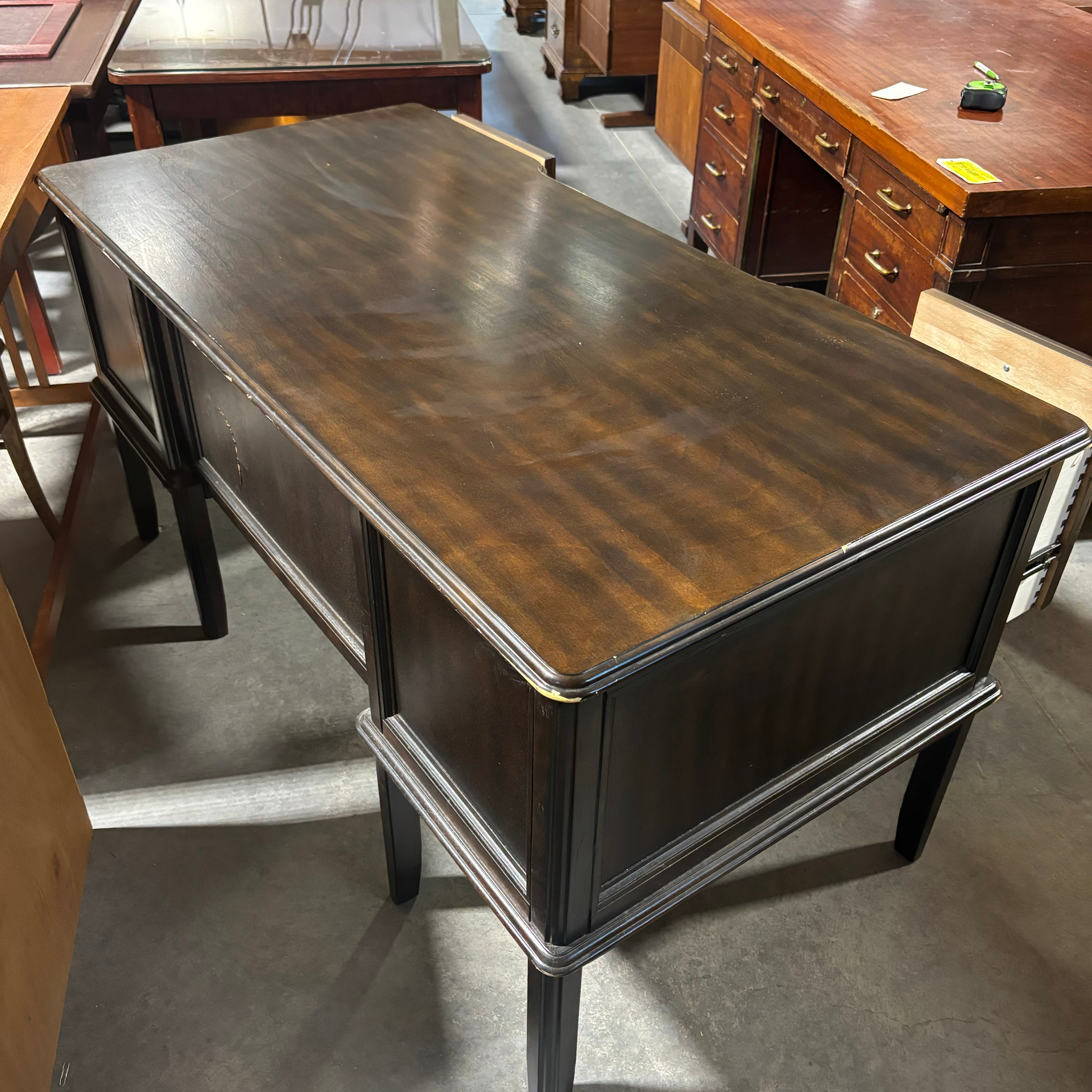 Ashley Dark Finish Wood Style Laminate with Brass Colored Accents 5 Drawer Desk 60"x 30"x 30"
