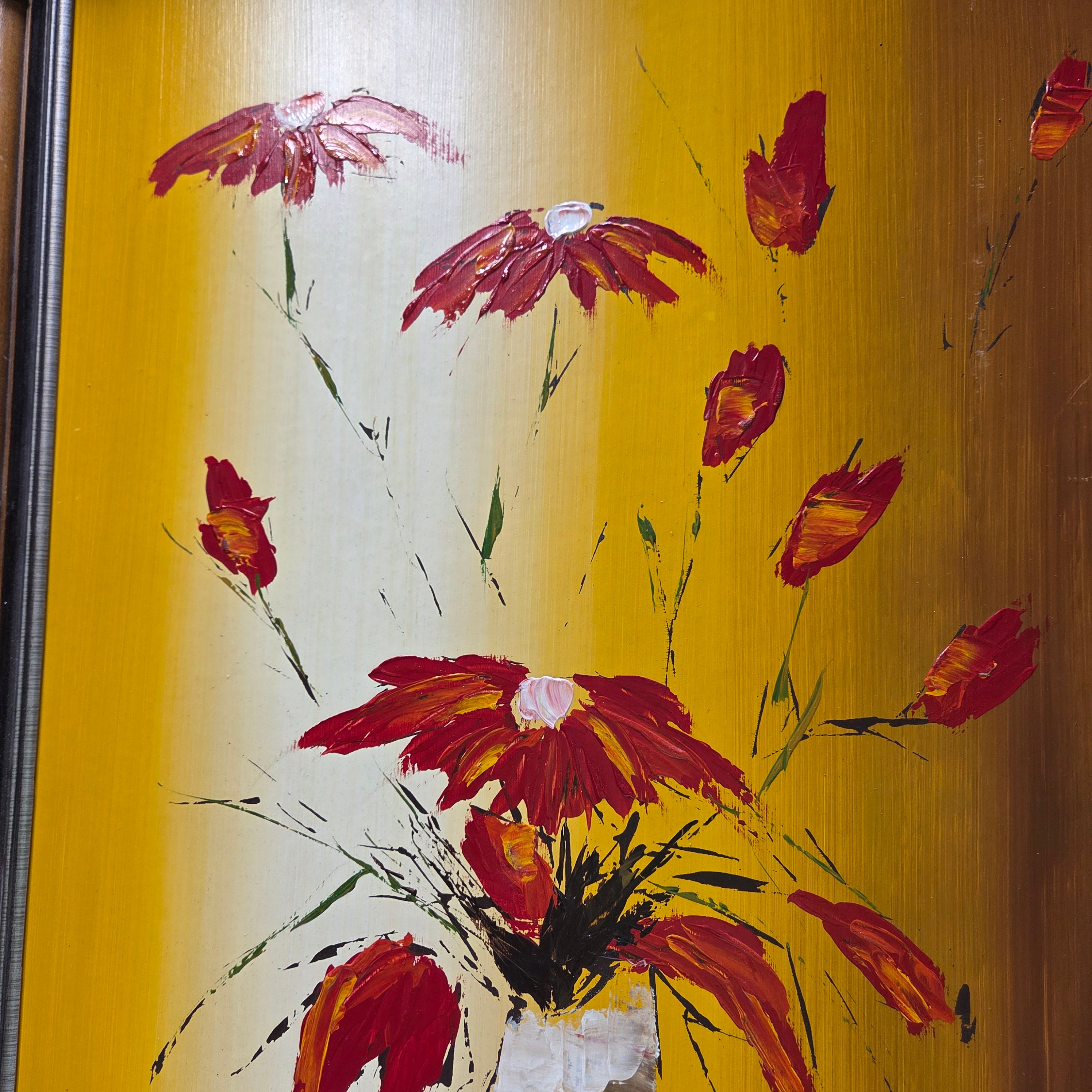 Garret Signed MCM Vase With Flowers Painting 25 1/4" x 37"