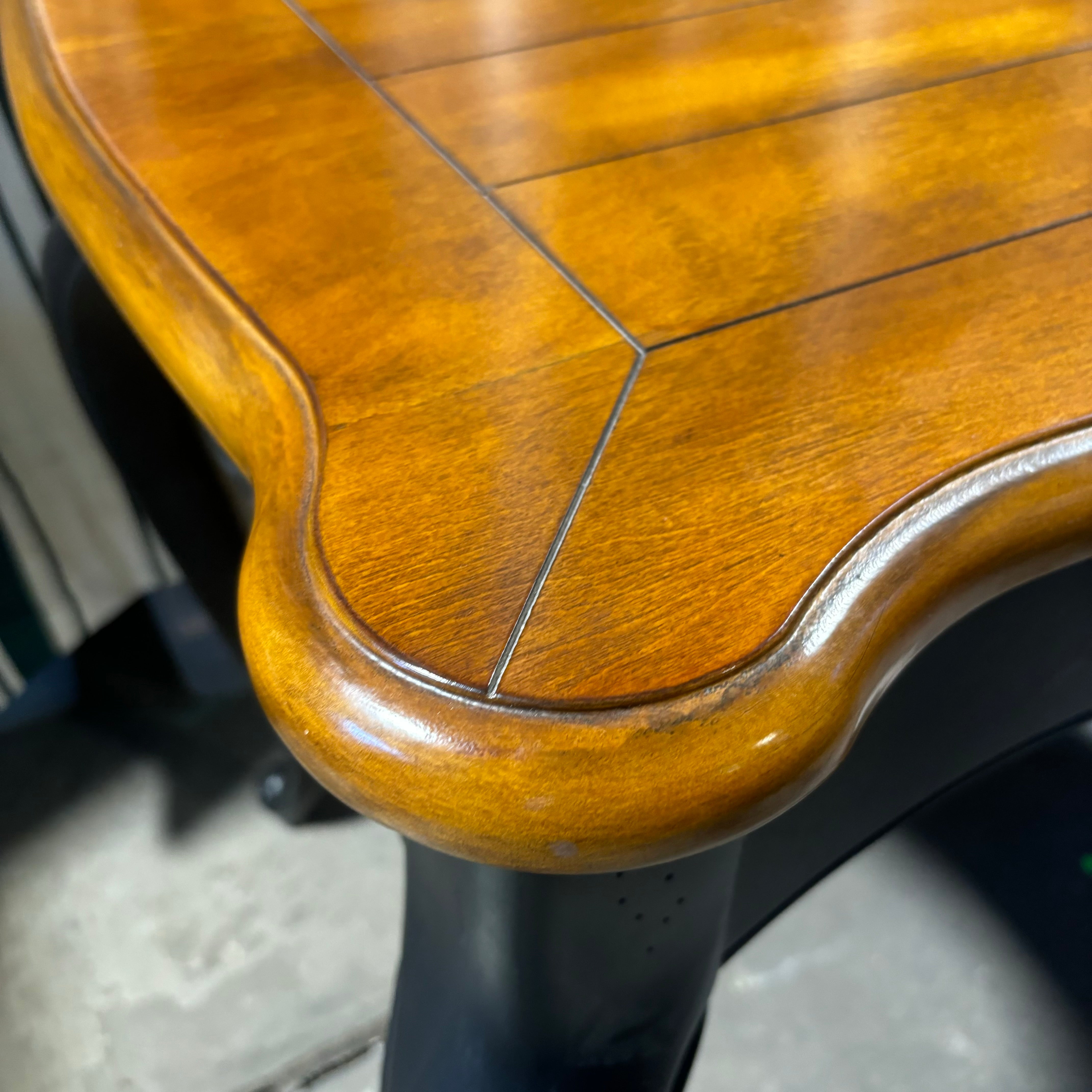 Glossy Medium Finish Wood Top & Black Carved Wood Base Louis XV Style 1 Drawer Desk 54"x 24"x 31.5"