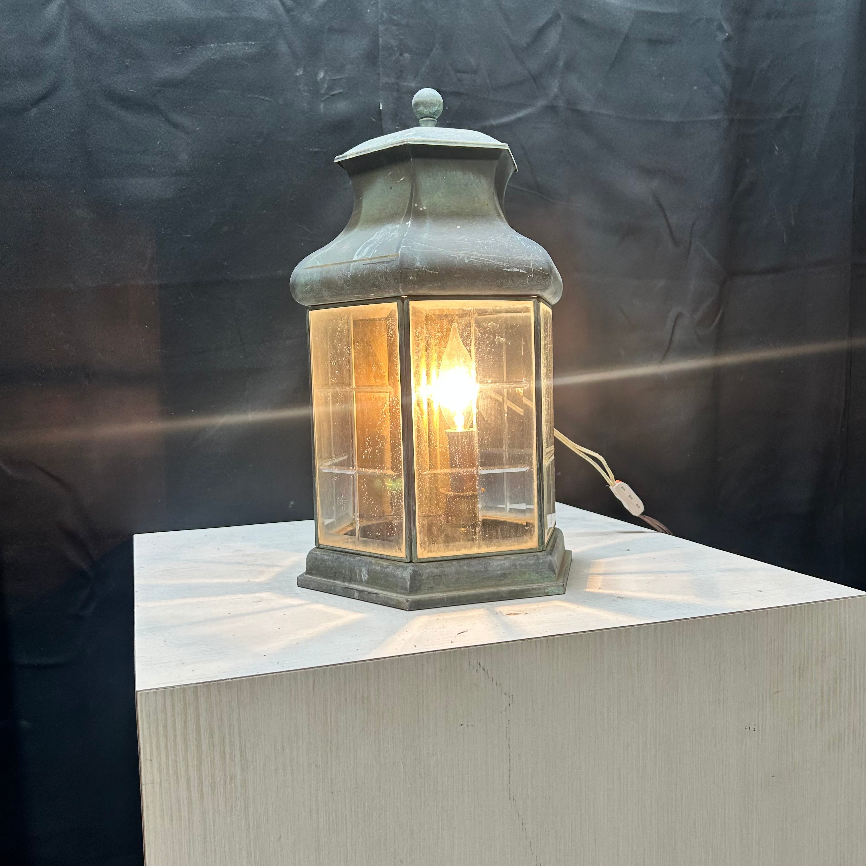 Vintage Copper 5 Panel Beveled Glass 2 Light Wall Sconce 9"x9"x16"