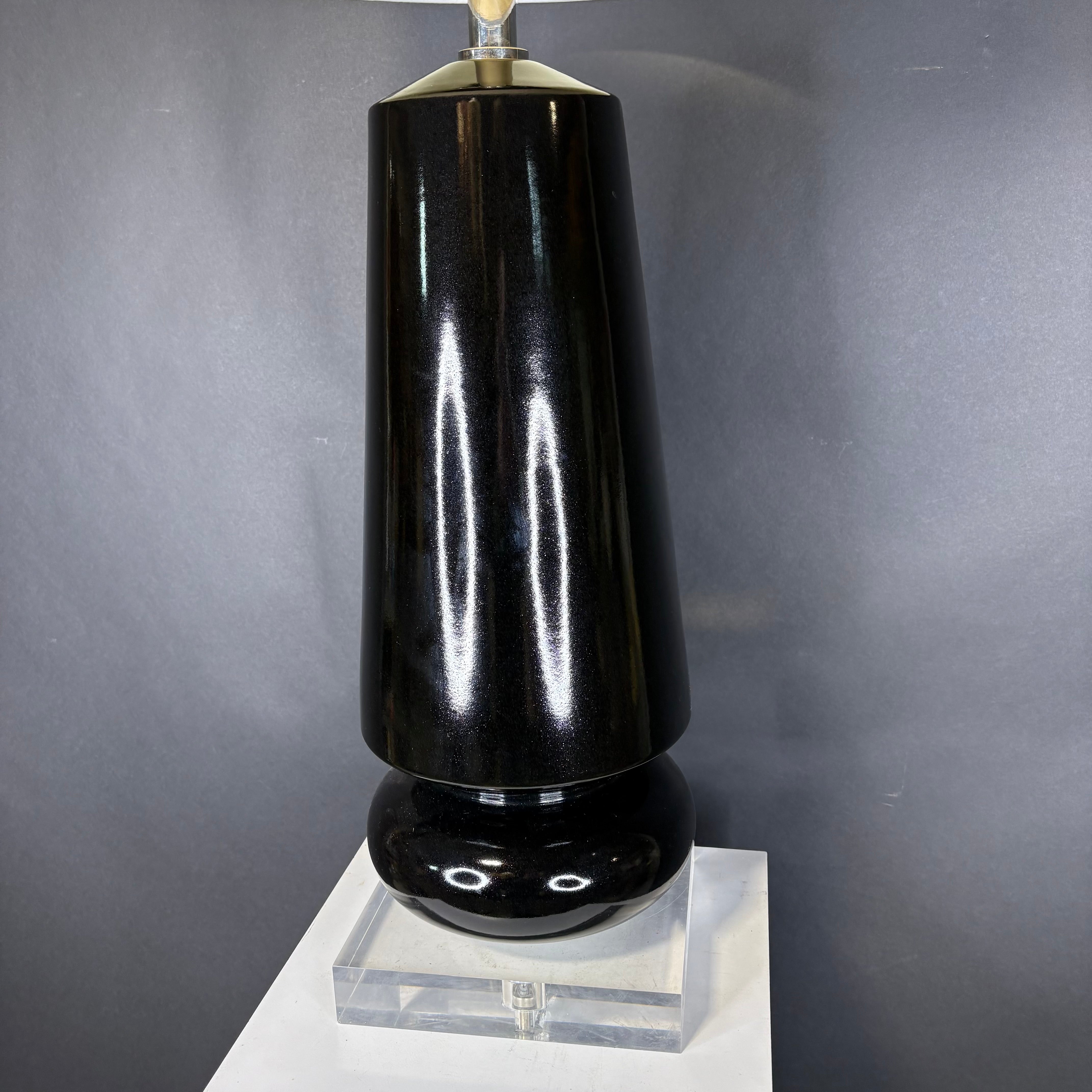 Visual Comfort Parisienne Black Reactive Glaze Ceramic with Shade Table Lamp 16” Diameter @ Shade x 34”