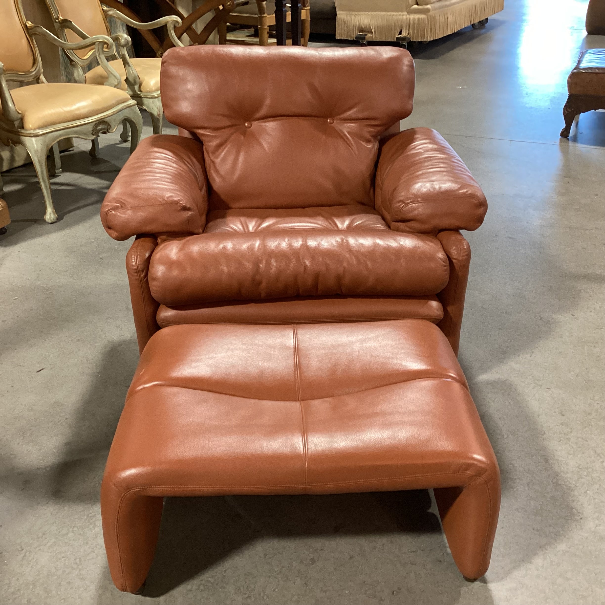 Afra & Tobia Scarpa for B&B Italia Coronado Leather with Ottoman Lounge Chair 38"x 36"x 29"