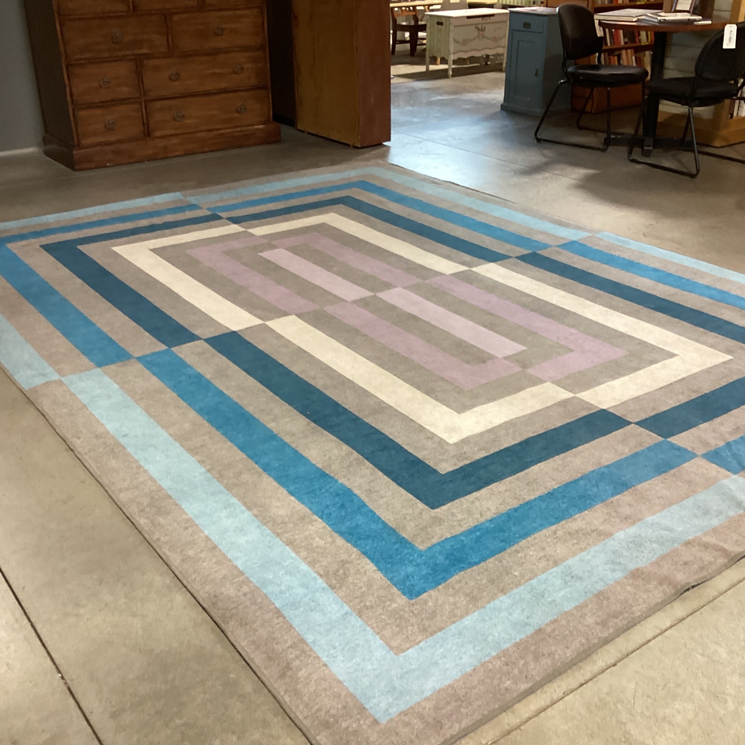 Ruggable by Jonathan Adler OP Art Blue Grey Lavender with Pads Rug 9'x 12'