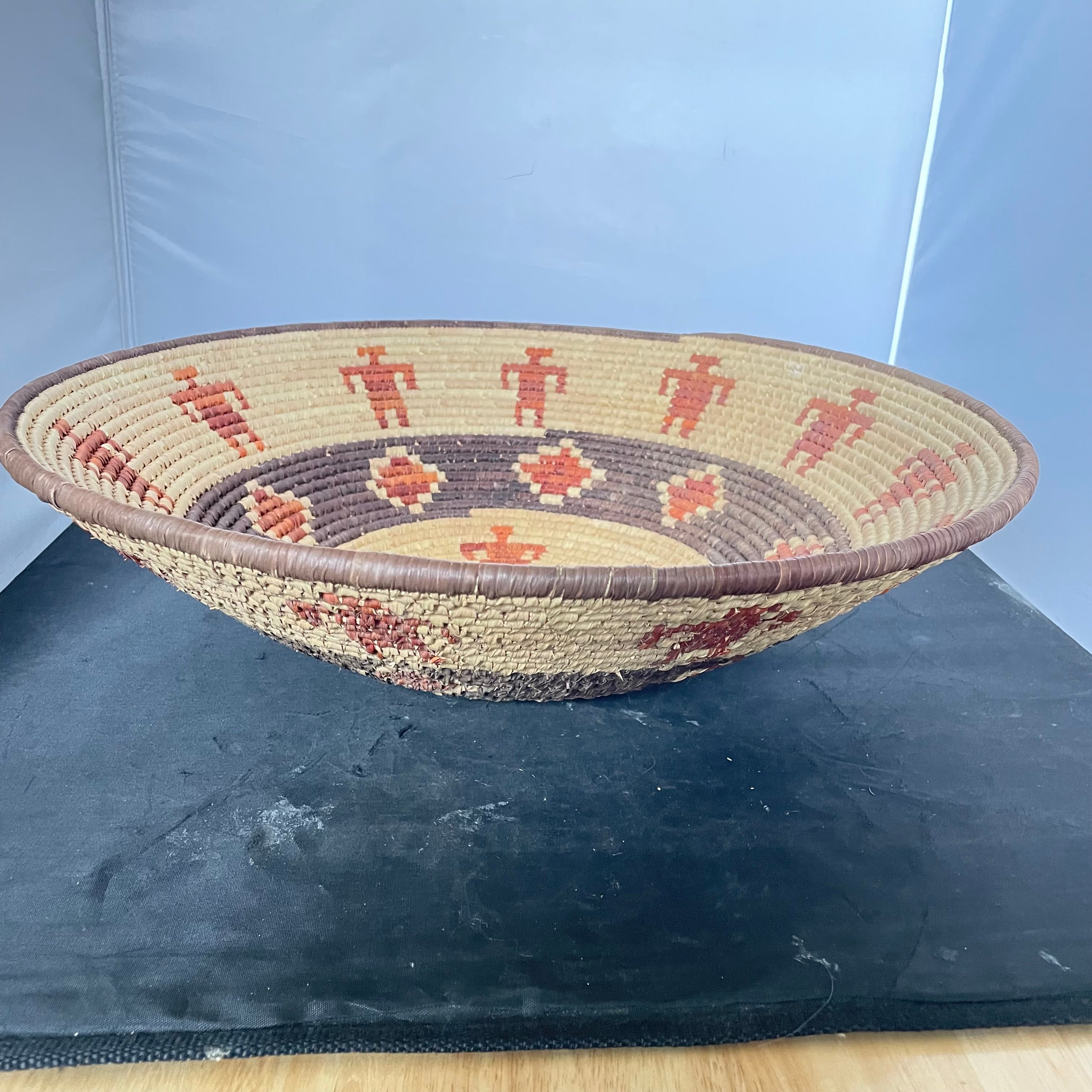 Vintage Native American Figural Geometric Design Basket, 19"x 5"
