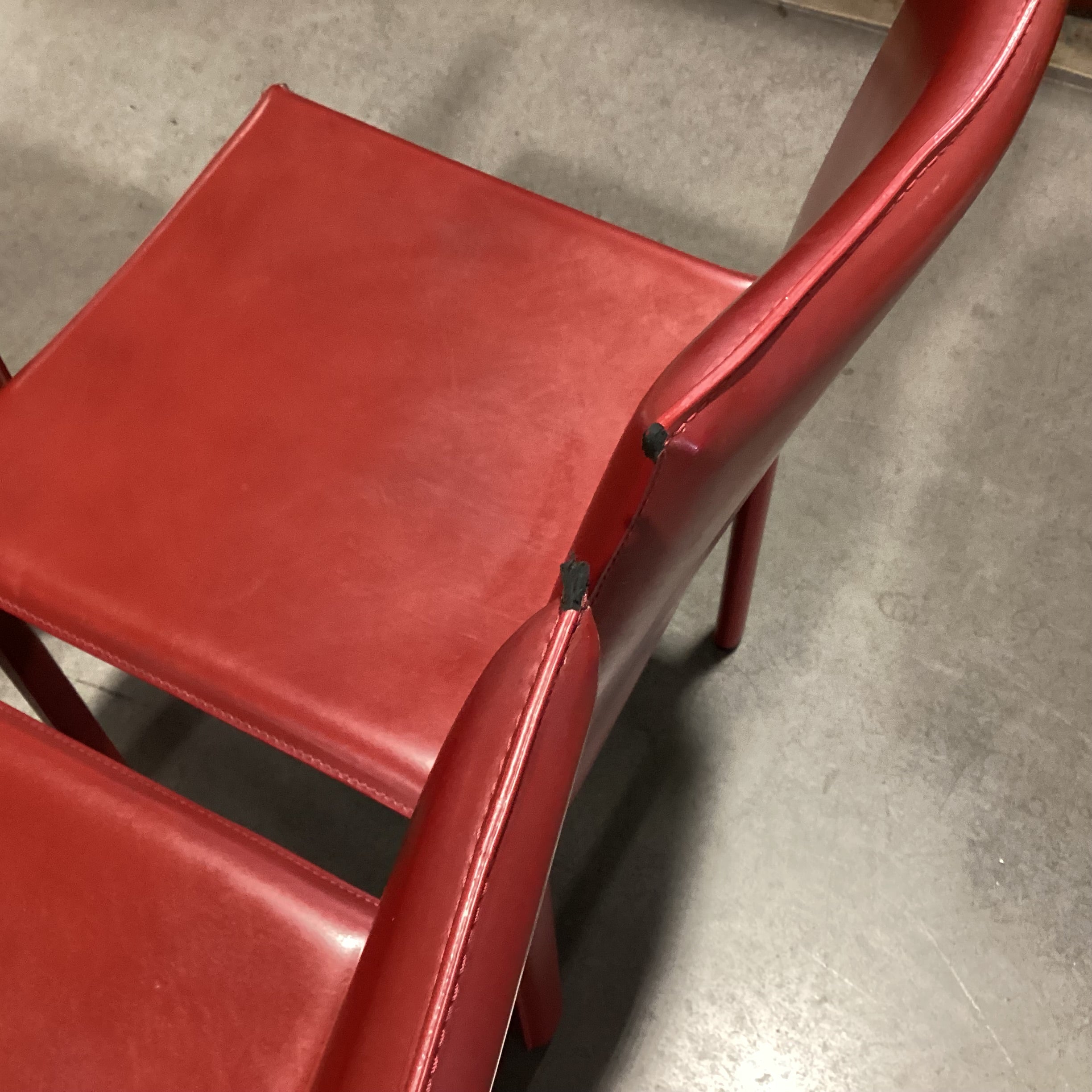 SET of 5 Maria Yee Red Leather Dining Chairs 18.5"x 18.5"x 33.5"