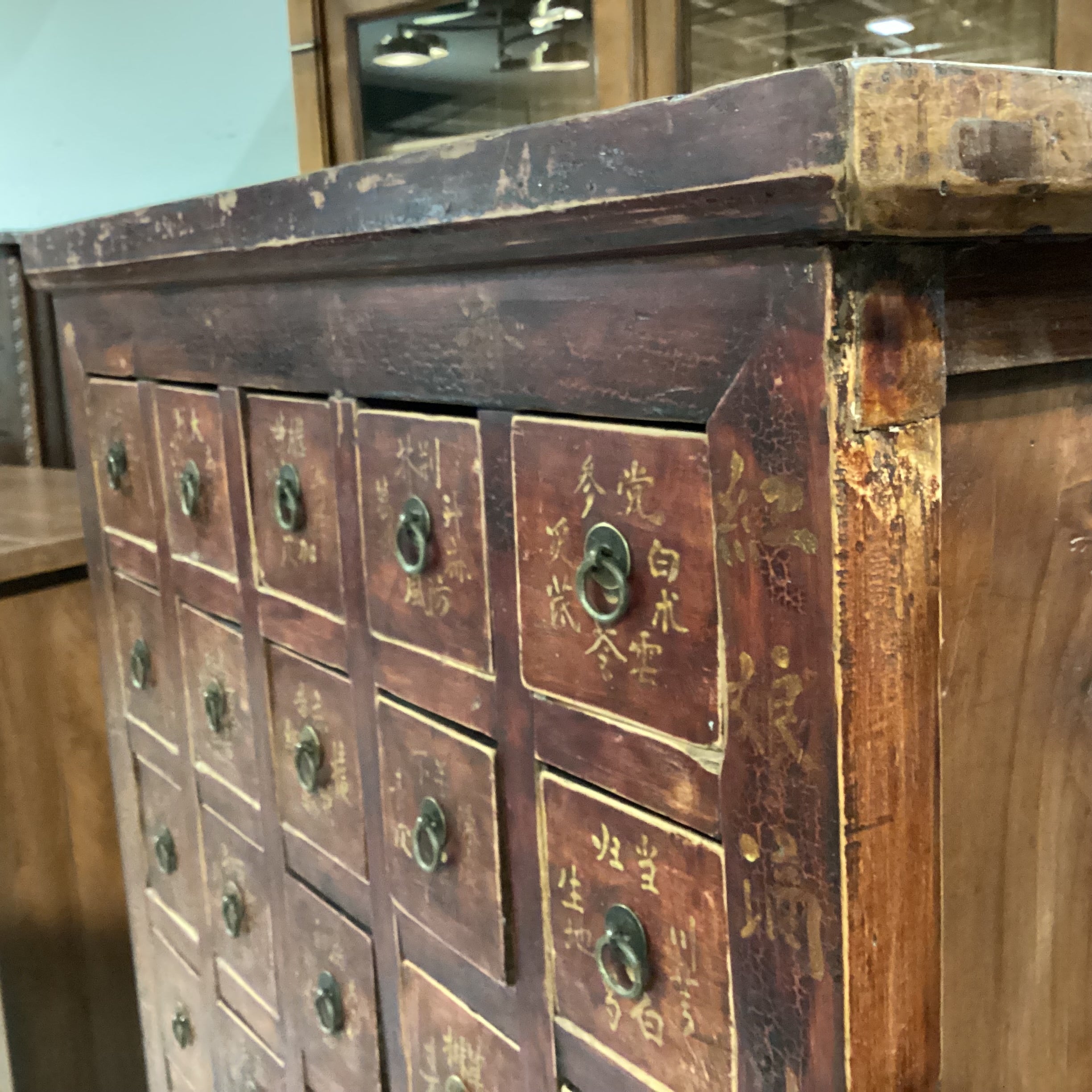 Asian Red Tone Finish Solid Wood 42 Drawer Apothecary Chest 33.5"x 20.5"x 62"