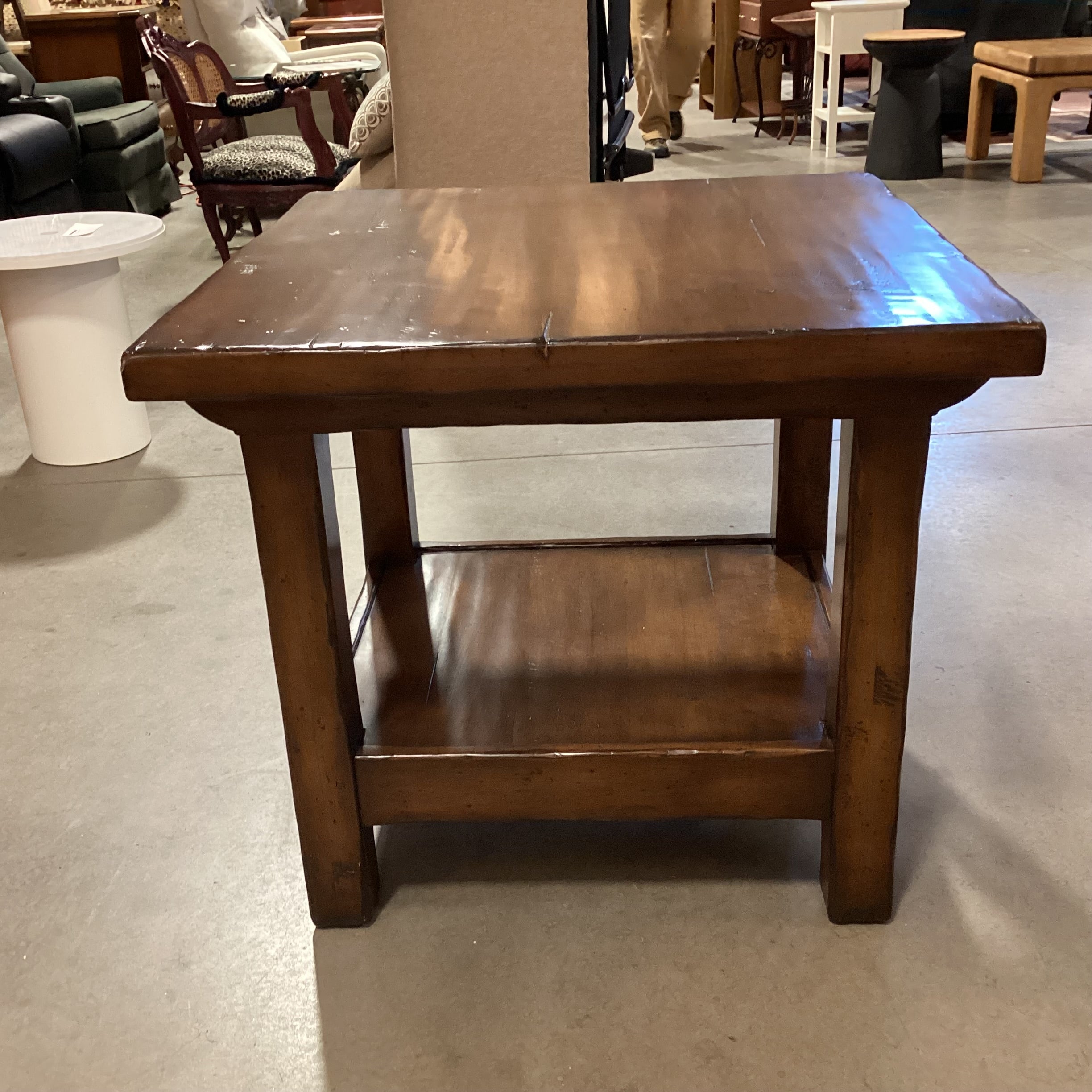 Woodland Solid Distressed Finish Wood 1 Shelf Accent Table 30"x 30"x 27"