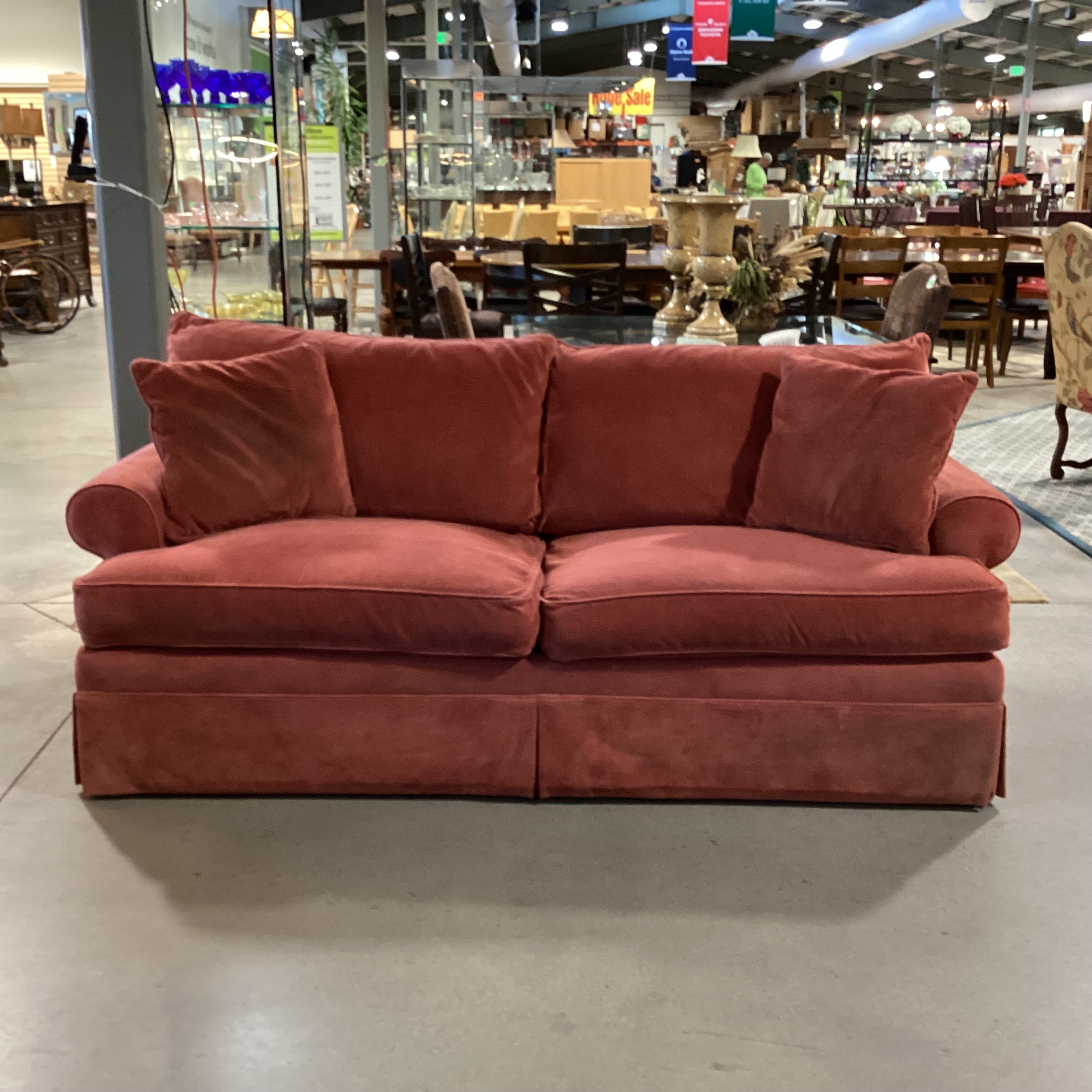Ethan Allen Salmon Velvet Queen Sleeper Sofa 87"x 39"x 34"