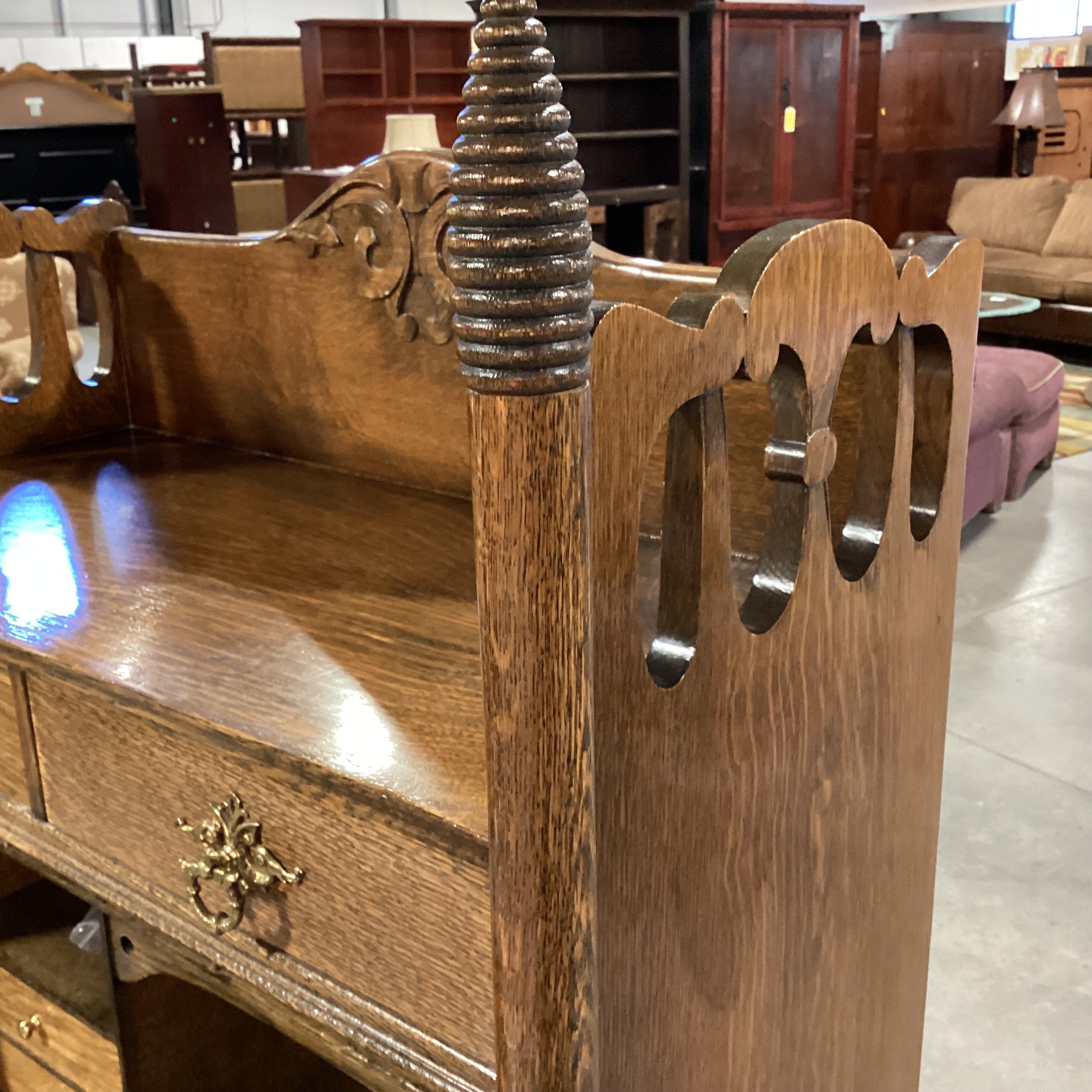 Antique Finished Quarter Sawn Oak with New Brass Embellishments Secretary Desk 29"x 14"x 58.5"