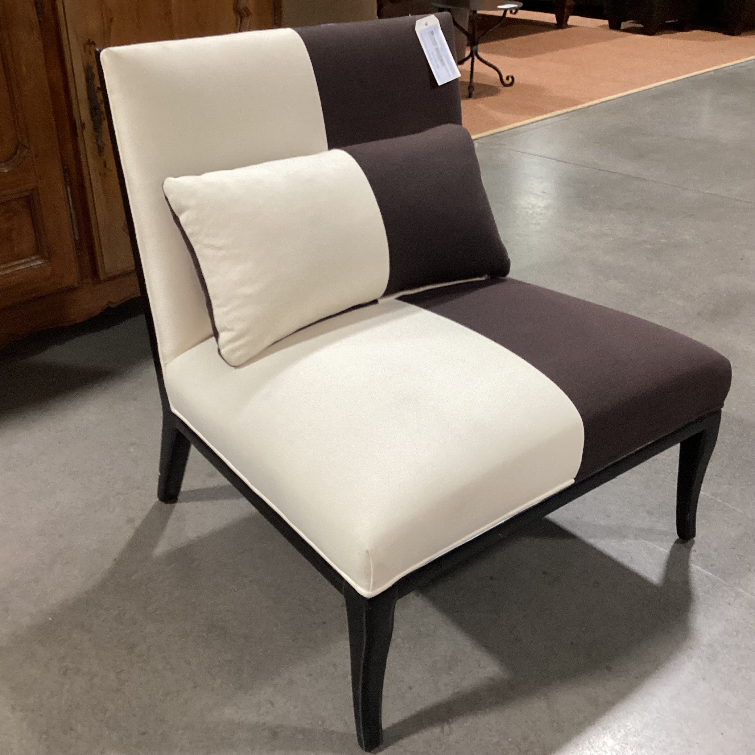 Century Furniture Modern Cream & Brown with Black Lacquered Wood Oversized Slipper Chair 32"x 30"x 34"